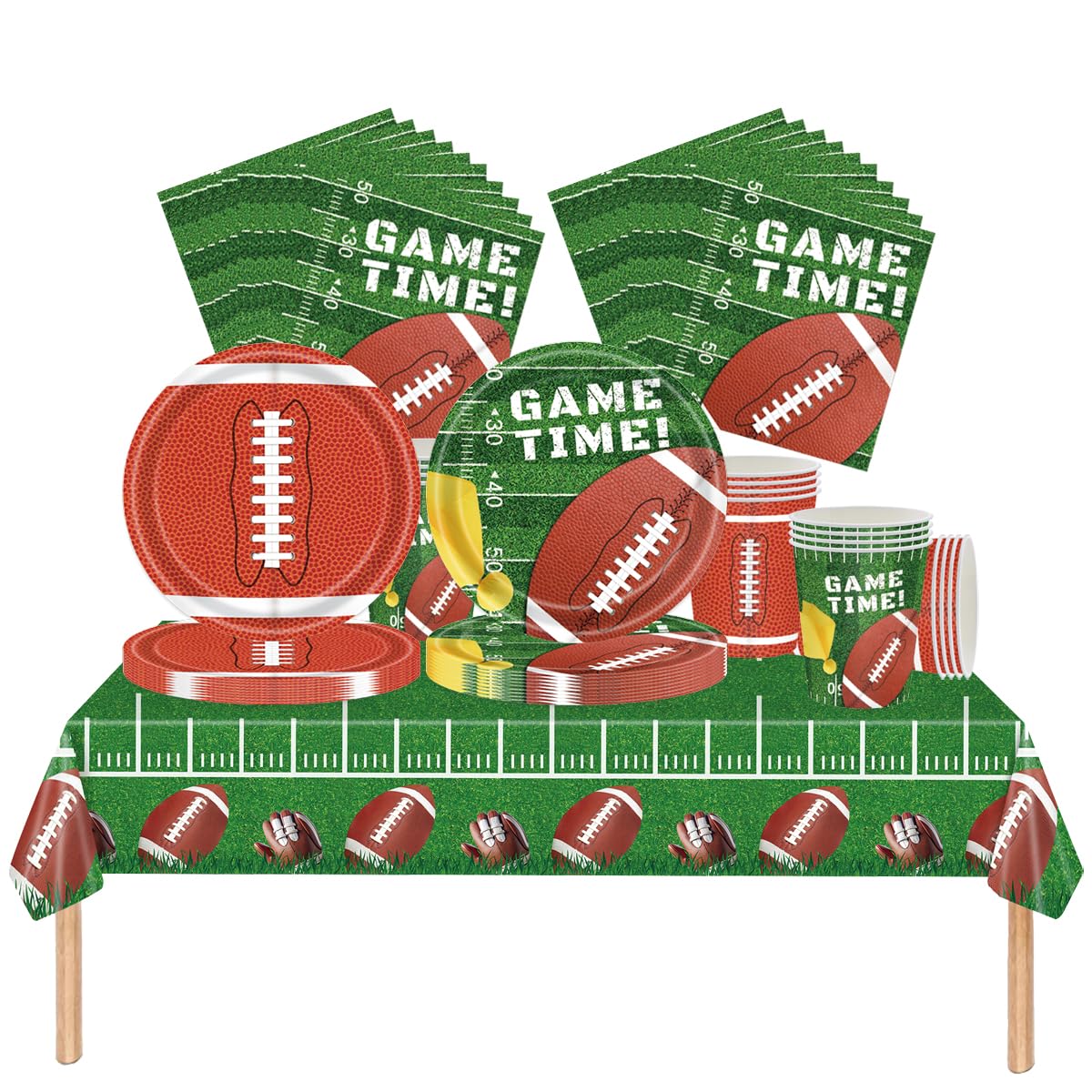 Rugby Stoviglie per feste, 61 pezzi football americano Stoviglie per compleanni per bambini, Tema sportivo Set di piatti di carta per feste, Compresi bicchieri, tovaglioli e tovaglie