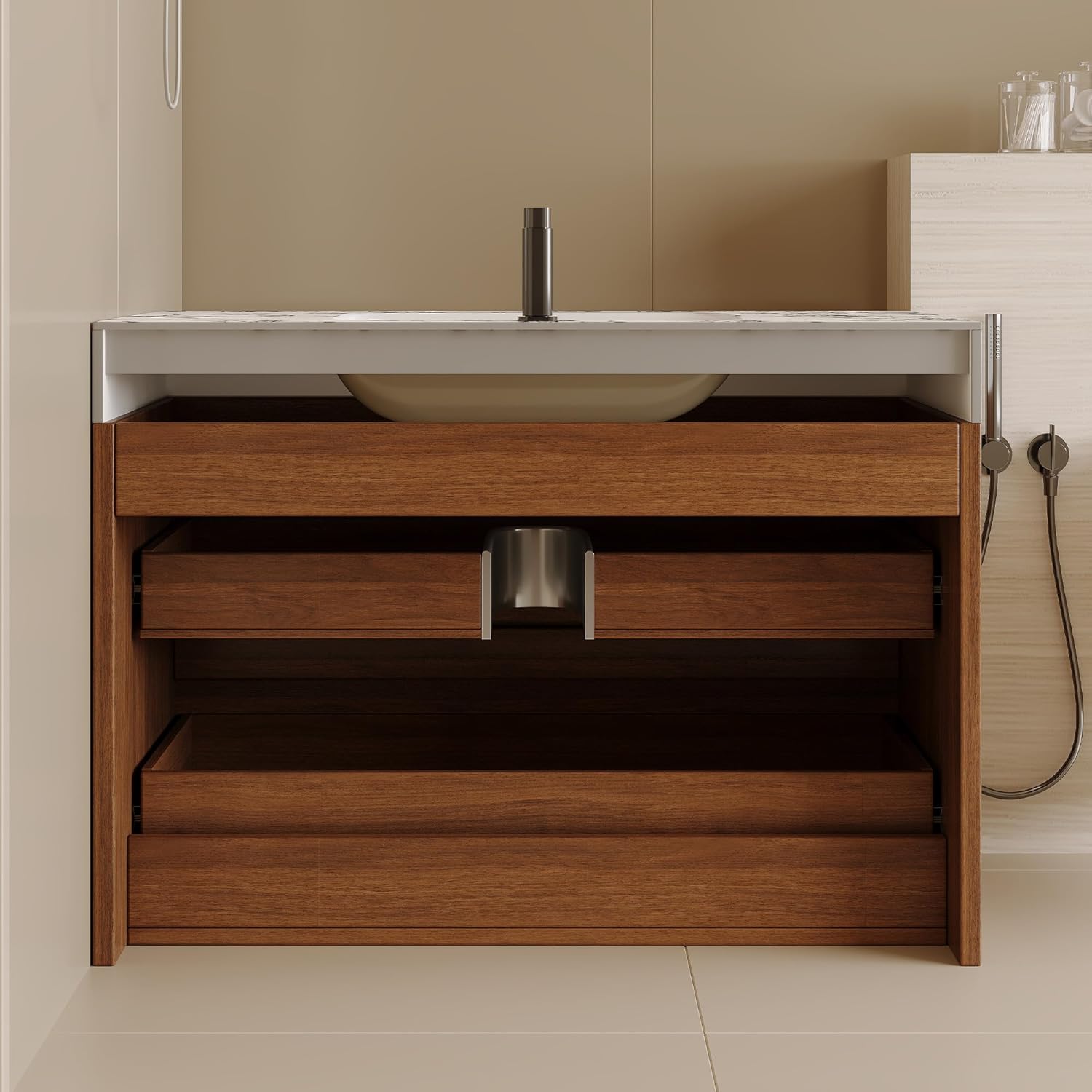 Montary 30" Modern Floating Bathroom Vanity with Faux Marble Top and Ceramic Undermount Sink, Wall-Mounted Bathroom Cabinet with 2 Large Drawers for Small Bathrooms and Apartments