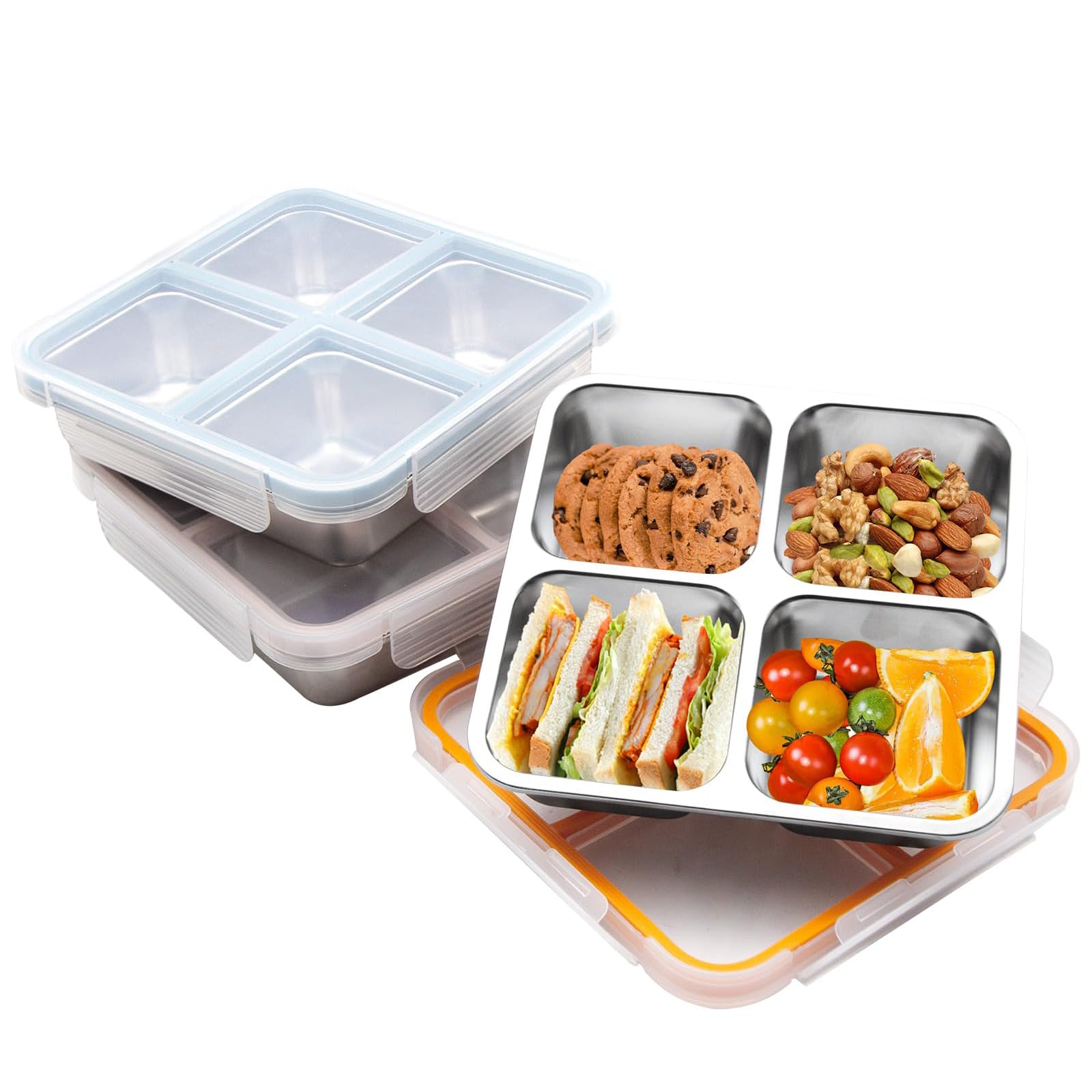 Caja De Pan De Acero Inoxidable con Compartimentos Conjunto De 3 Piezas, Lonchera Dividida para Preparar Comidas De Acero, Recipiente para Alimentos Ideal Par
