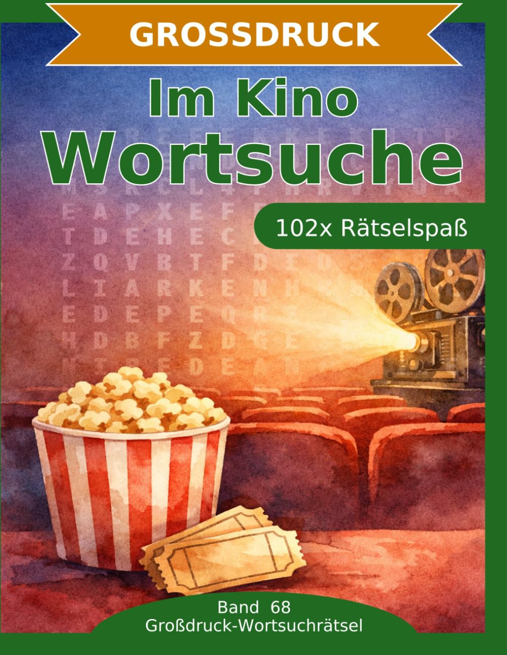 Im Kino — Wortsuche in Großdruck: 102 Wortsuchrätsel mit extra großer Schrift | Gehirnjogging Kino | Geschenkidee für Oma & Opa