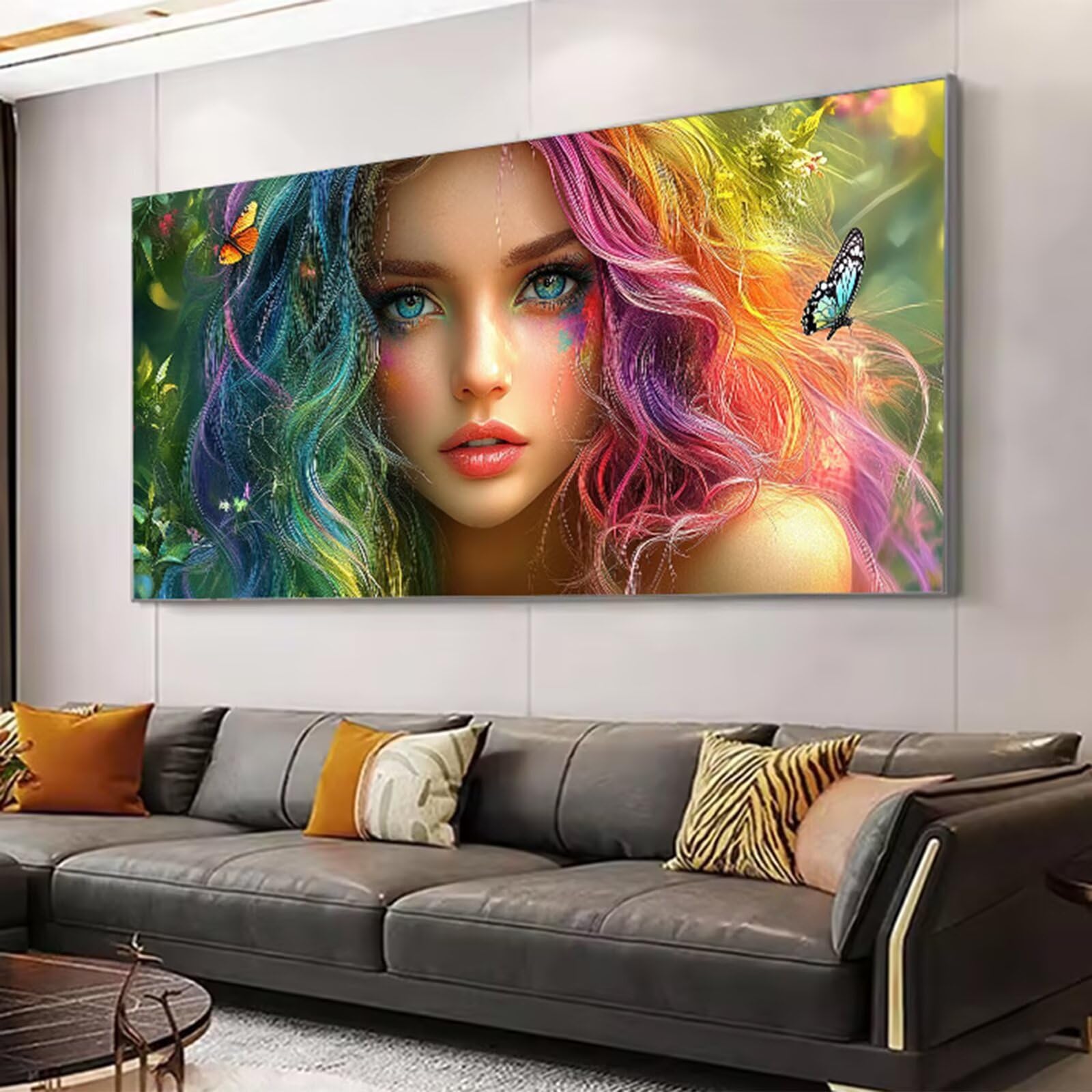Kobieta Malowanie według numerów dla dorosłych, DIY Malowanie według numerów Dorosłych, Motyl Paint By Numbers Adult Obraz olejny na płótnie z 3 pędzlami i pigmentem akrylowym Dekoracja domu, 50 x 100