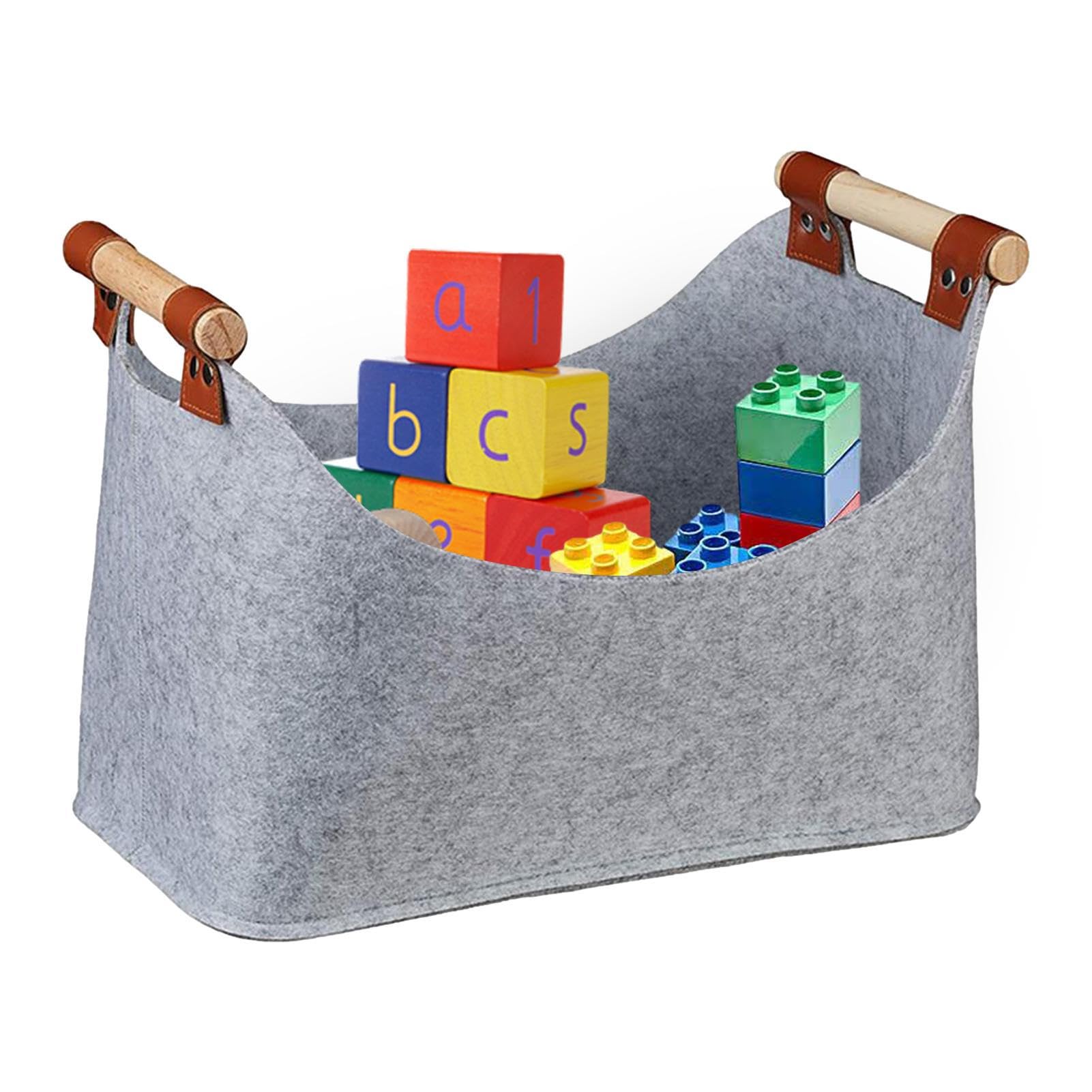 Zorq Grey Felt Basket,Felt Wood Carrier Holders - Portable Outdoor Thickened Toys Storage Basket With Reinforced Handle, Felt Firewood Basket For Firewood Books