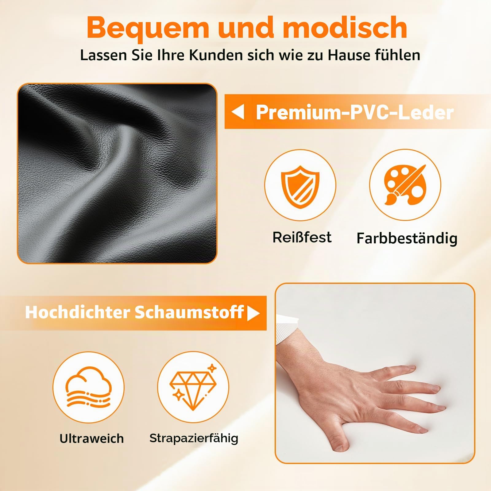 CLATINA Besucherstühle Wartezimmerstühle Gästestühle mit Leder dickes Kissen und gepolsterte Armlehne Stationäre Schreibtischstühle für Büro Home Konferenz Tagungsraum Lobby Halle Seite Pause, Schwarz