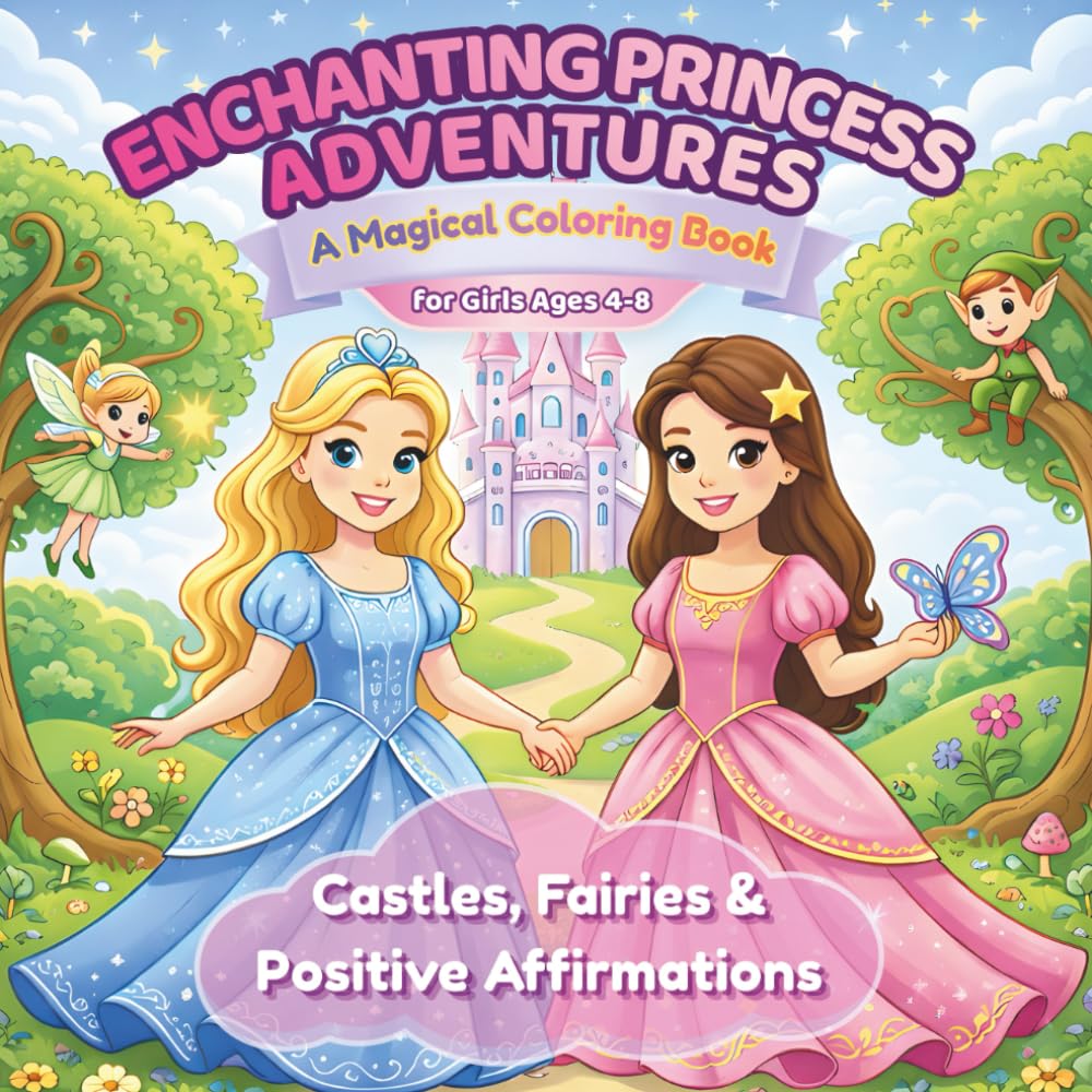 Enchanting Princess Adventures Coloring Book for Kids Ages 4-8 with Princesses, Castles & Positive Affirmations: 50+ Fun, Easy-to-Colour Pages to ... Kindness – Perfect for Young Princess Fans