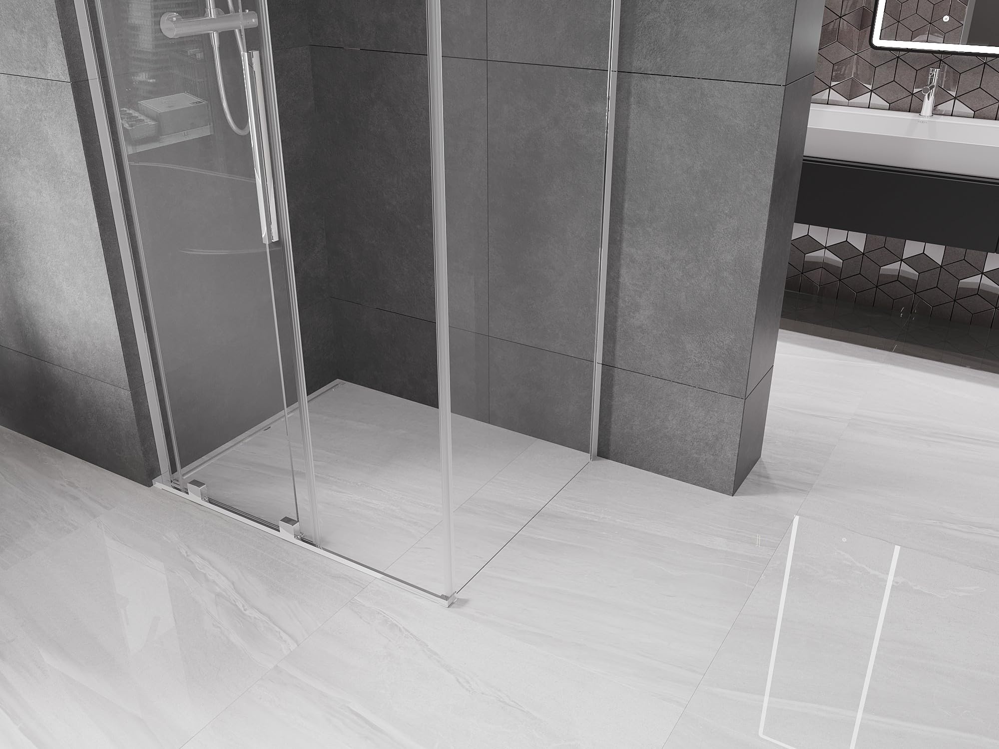 Mexen - Velar L Box doccia estensibile 90 x 120 cm, trasparente, cromato