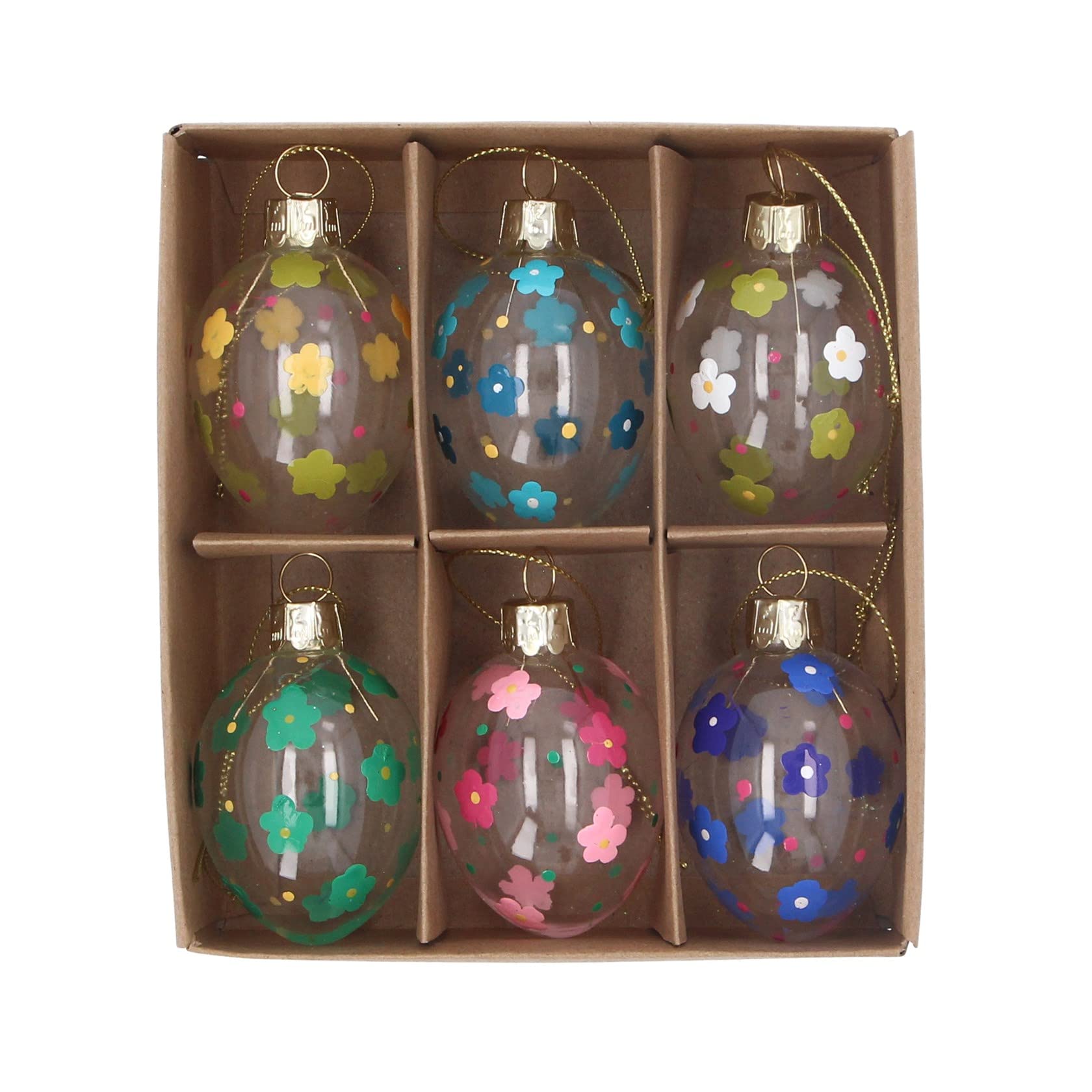 Gisela Graham Multicoloured Set Of 6 Colourful Floral Glass Egg Easter Decorations