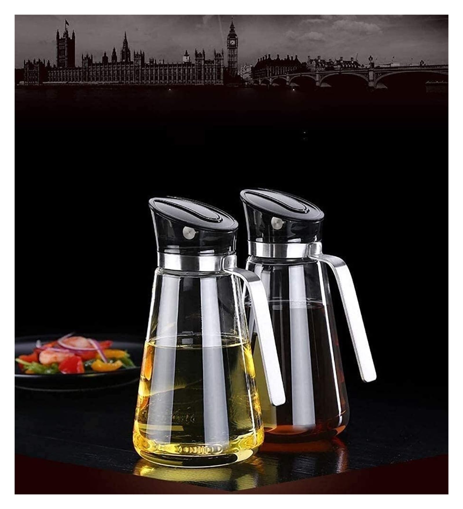 Dosificador de Aceite y Vinagre Dispensador de aceite y vinagre, aceite Bot, botella de vidrio con tapa automática, contenedor de condimentos a prueba de fugas con tapa y tapón automáticos cocinando