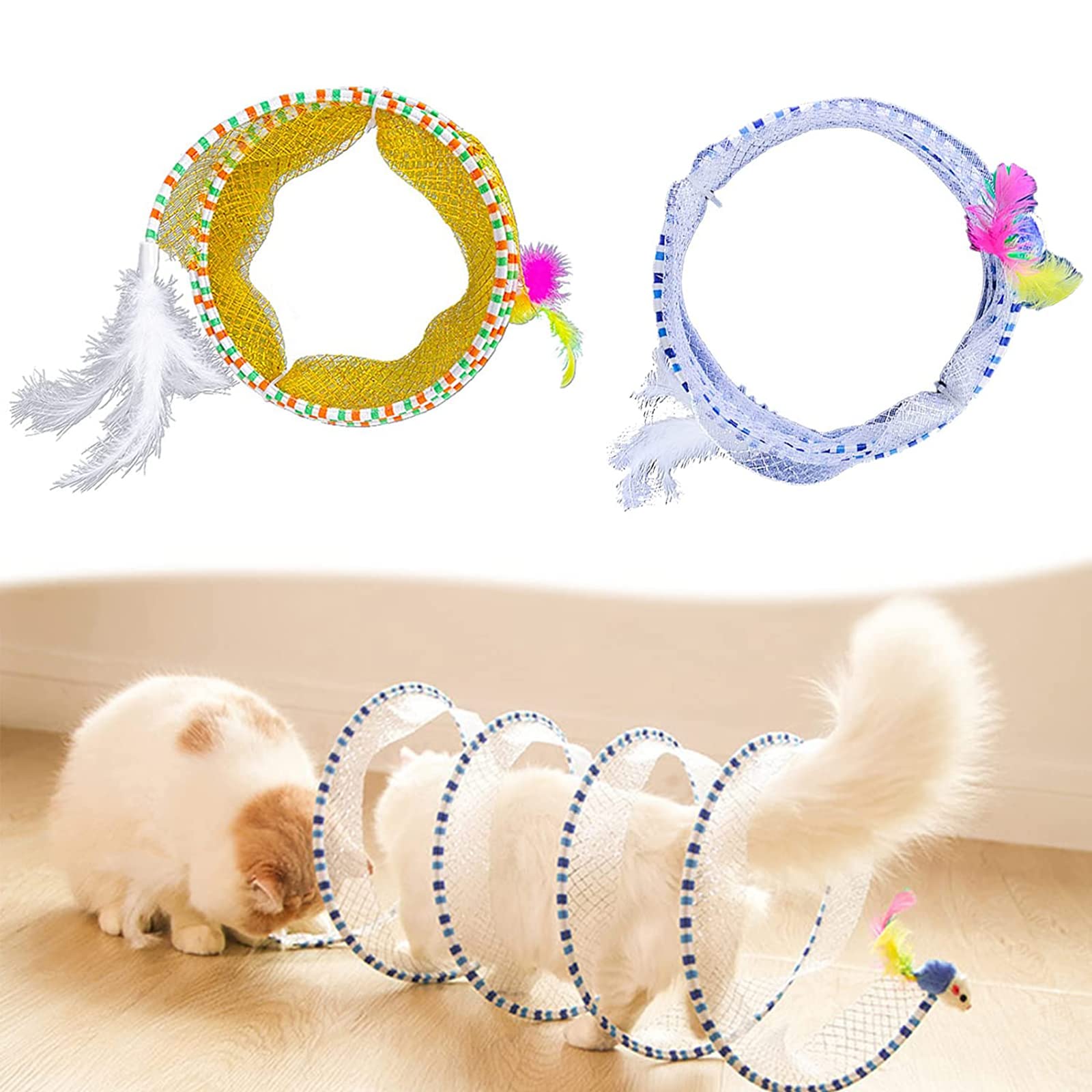 Folded Cat Tunnel, 2PCS Cat Tunnel Tube Collapsible Toy, Upgrade Large Size Pet Interactive Toy, S-Type Cat Tunnel Toys, Puppy Kitten Playing Tent, Portable Feather Toy Tent (B)