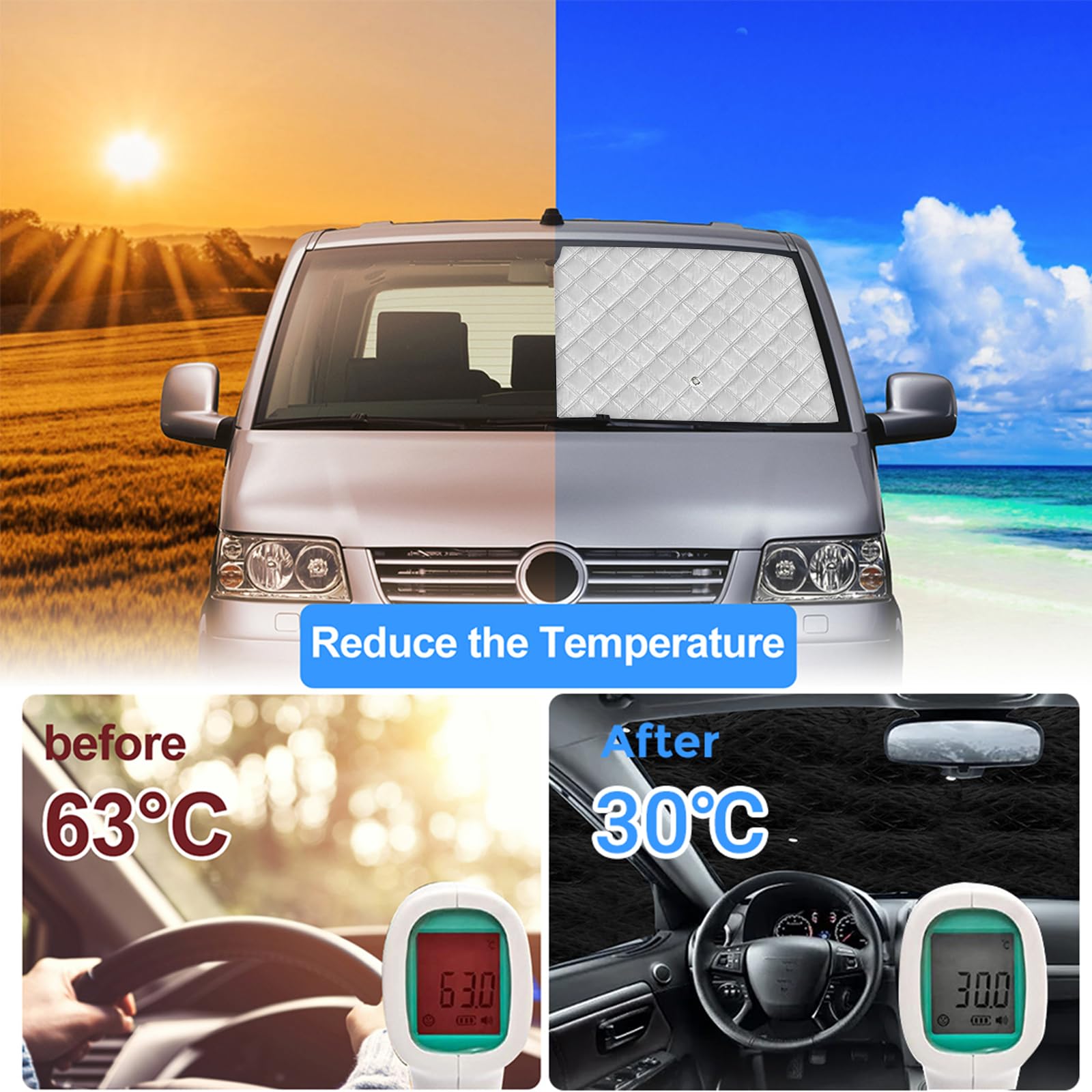 Sonnenschutz Auto Frontscheibe Ersatz für 2016-2025 Citroen Jumpy MWB 2019-2025 Opel Vivaro 2022-2025 FIAT Scudo, 9 STK Faltbarer Sonnenschutz für Auto Innenabdeckung, Internes Thermomatte Set