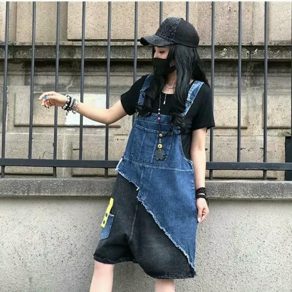 QXDZSW dżinsowe kombinezony damskie patchworkowe vintage casualowe kombinezony luźne szorty z szerokimi nogawkami odzież robocza jednoczęściowe stroje odzież