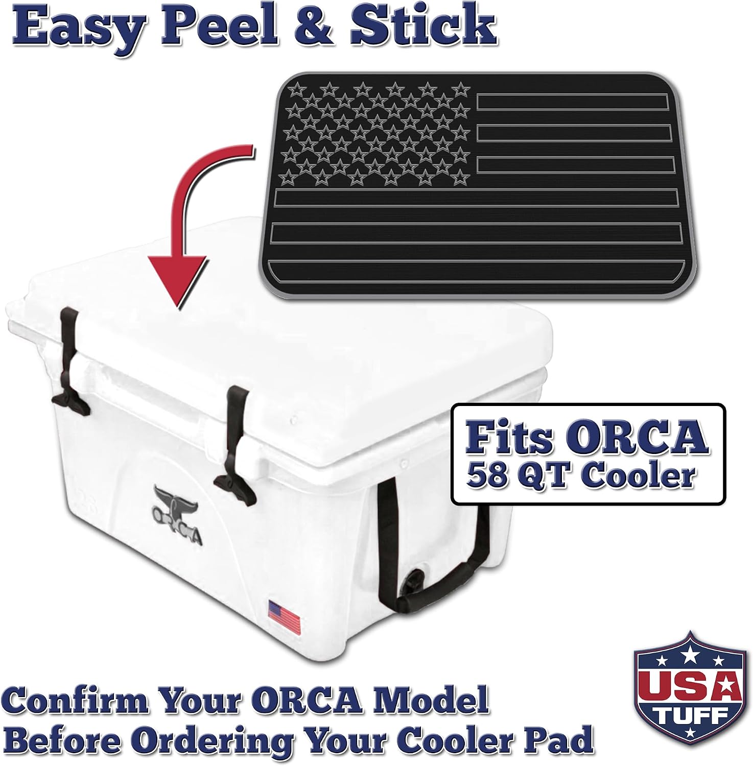 USATuff SeaDek EVA Mat Cooler Pad fits ORCA | Peel & Stick Application | Non Slip Comfort Accessories - US Flag Design (Black-StormGray)