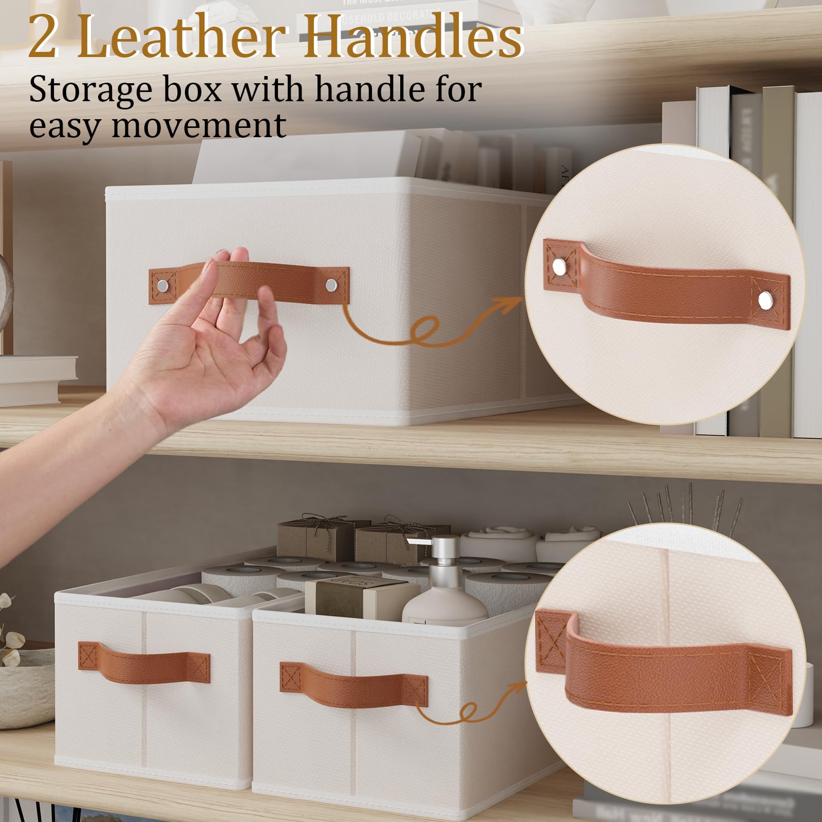 OUTBROS 6 Stück Aufbewahrungskörbe, 38x15.5x13cm Faltboxen, Beige | Aufbewahrungsbox Stoff, Boxen Aufbewahrung mit Griff Ordnungsboxen, Kleiderschrank organizer, Schubladen