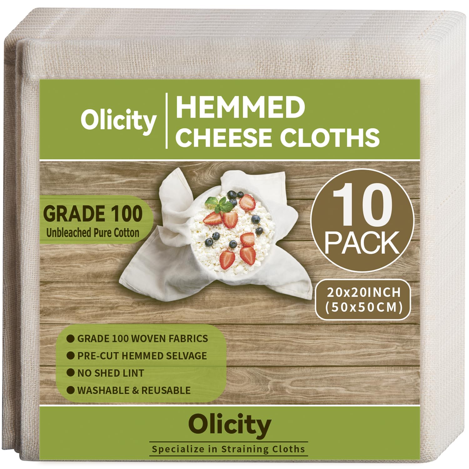 Olicity Cheesecloth Bulk, 10Pack, Grade 100, 20x20Inch Hemmed Cheese Cloths