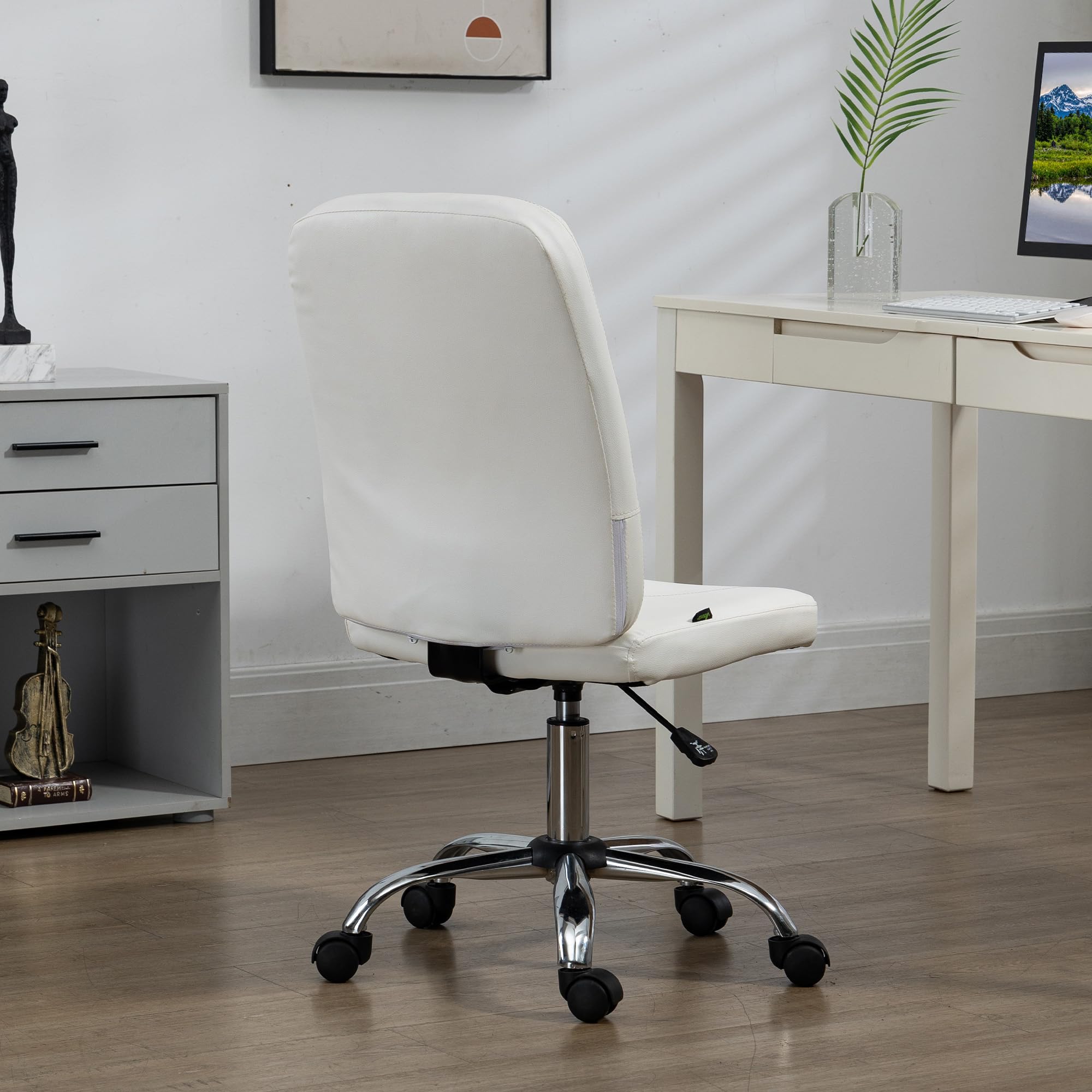 Vinsetto Silla de Oficina sin Brazos Carga 120 kg 45x59x90-100 cm Blanco | Silla de Escritorio Giratorio, Piel Sintética, Altura Ajustable, Estilo Moderno