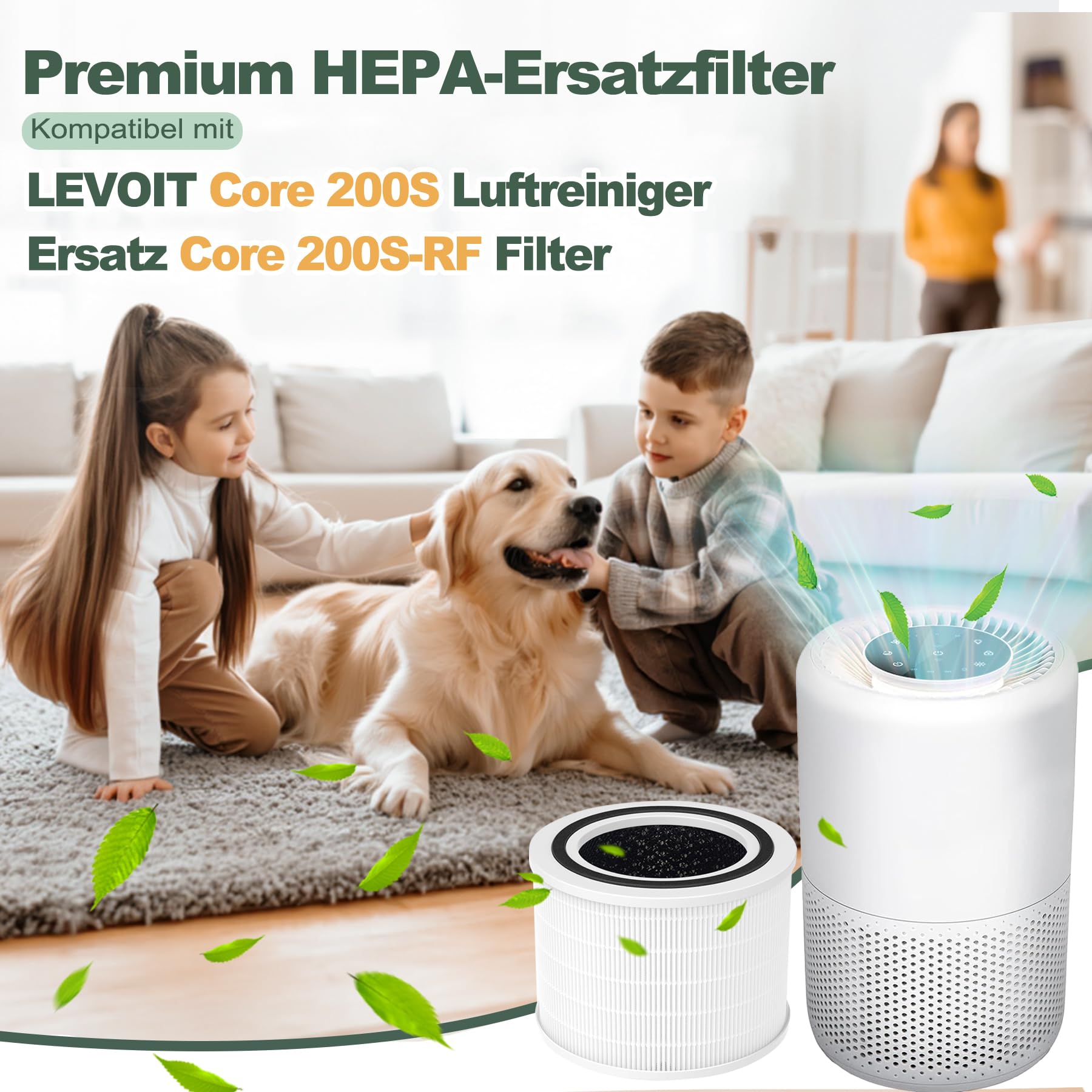 Lot de 2 filtres Core 200S compatibles avec purificateur d'air LEVOIT Core 200S, filtre HEPA 3 en 1, filtre HEPA haute efficacité, filtre de rechange Core 200S-RF, blanc