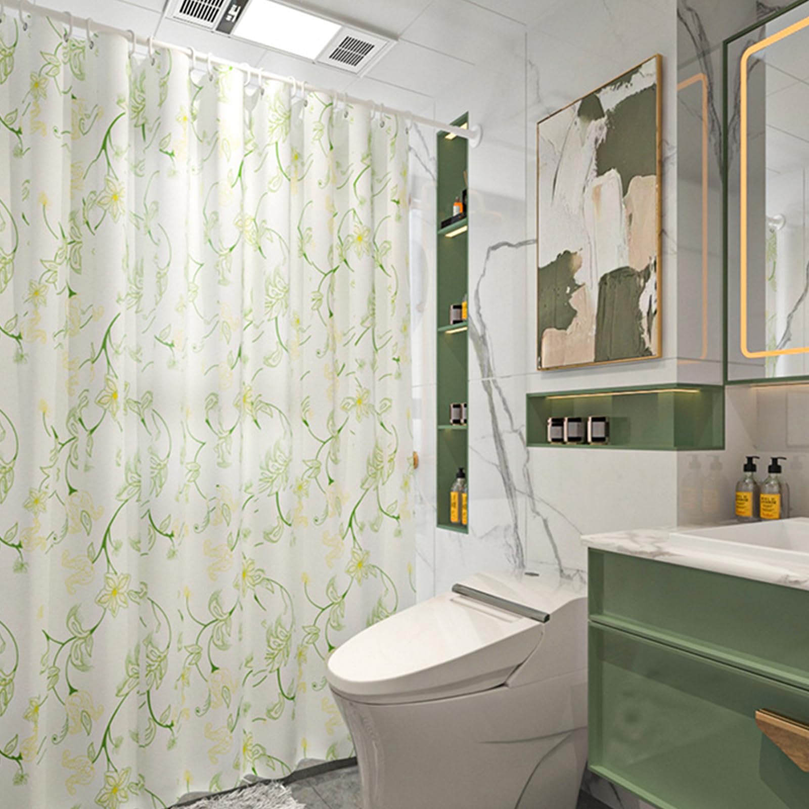 Duschvorhang 180x200 cm, Duschvorhang Anti-schimmel, Wasserdicht Und Trocknet Schnell, Waschbar Eva Shower Curtain, Mit Haken, Für Badezimmer Und Badewanne. (180 * 200cm, Geblümt B)