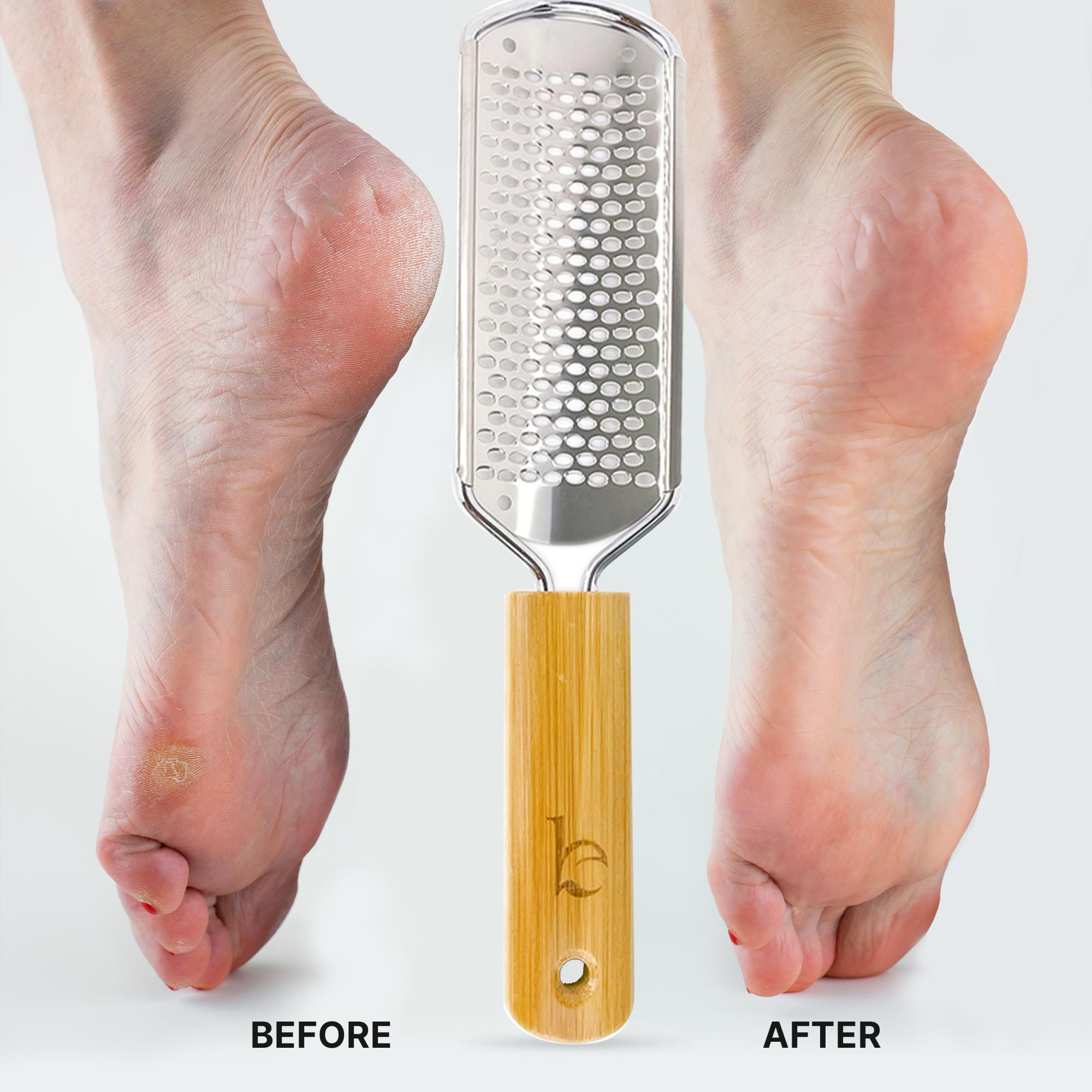 Lima de pies – Herramienta para eliminar callos para la piel muerta, herramientas de pedicura en casa, raspador de pies y talones, pies suaves suaves con un rallador y raspador (bambú y acero 2