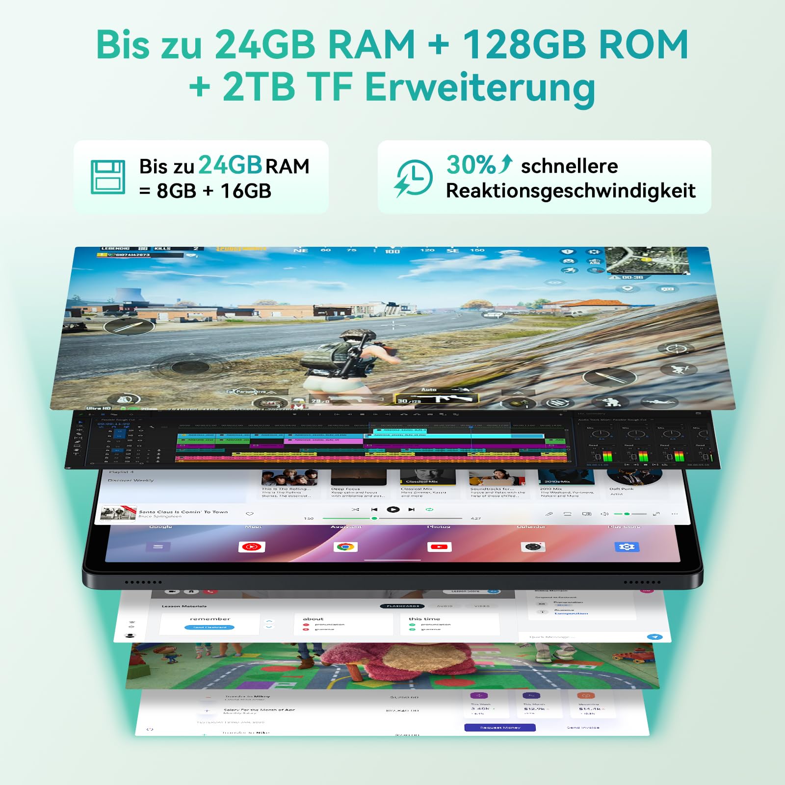 Android 16 Tablet 11 Zoll mit Tastatur, 24GB RAM+128GB ROM/2TB TF | Tablet für Arbeit & Uni, Tablets mit Stift Maus Hülle, FHD+ Widevine L1, 8000mAh, Octa-Core, 5G WiFi