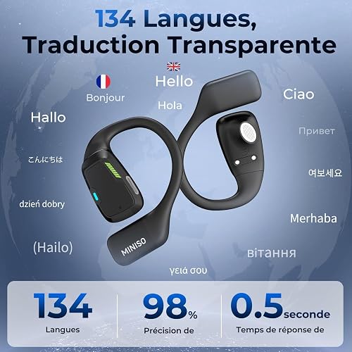 MINISO M98 AI Translation Earbuds Real Time,3-in-1 Translator Earbuds for 134 Languages with LCD Touch Screen,Open Ear Translation Headphones for Travel, Business, Learning - 3
