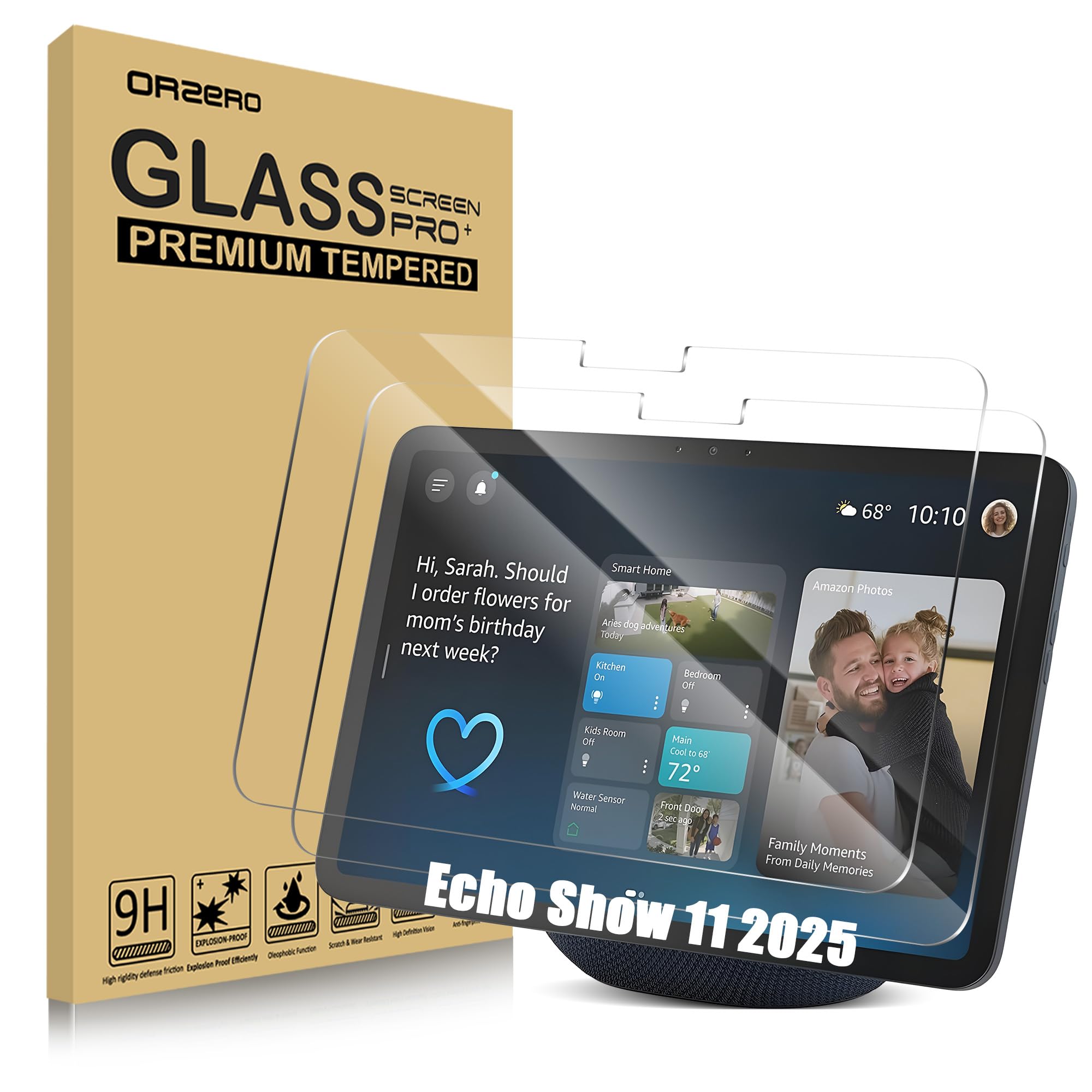 Orzero (2 Pack) Tempered Glass Screen Protector for Echo Show 11 (2025) / Xiao Du K20 – 9H Hardness Anti-Scratch Shield, Ultra-Thin HD Clarity for Smart Kitchen Displays, Bubble-Free Installation Kit