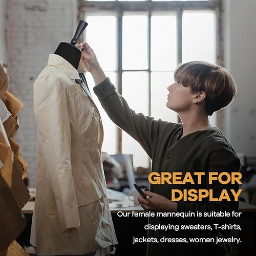 Miniatura 7 de Cuerpo de maniquí de 59 a 67 pulgadas de altura ajustable, modelo femenino, maniquí de vestido con soporte de madera para triples cápsulas, para