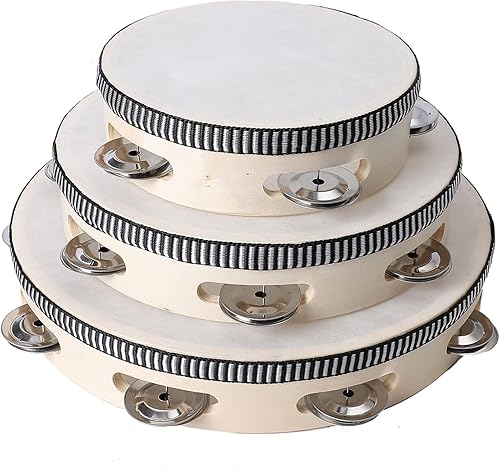 Miniatura 7 de Pandereta instrumento musical para adultos, panderetas de mano de 10 pulgadas tambor de madera con jingles de metal, instrumentos de percusión para