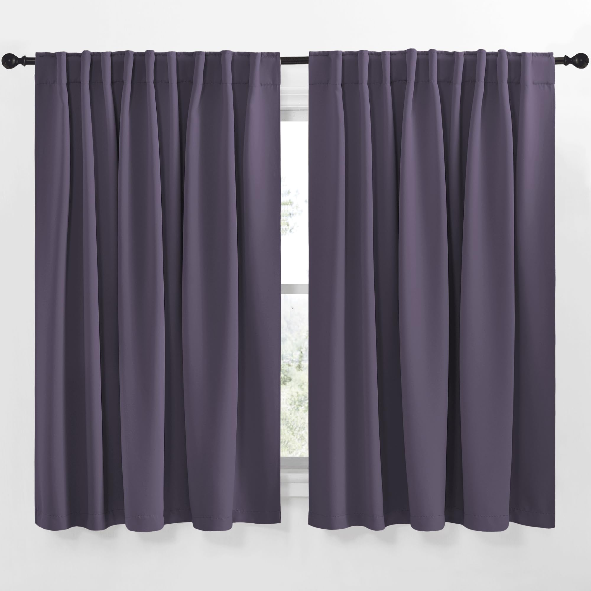 NICETOWN Blackout Curtain Panels Window Draperies - (Greyish Purple Color) 62x63 inch, 2 Pieces, Insulating Room Darkening Blackout Drapes for Doorway Shower Bathroom Laundry Room Bifold Door