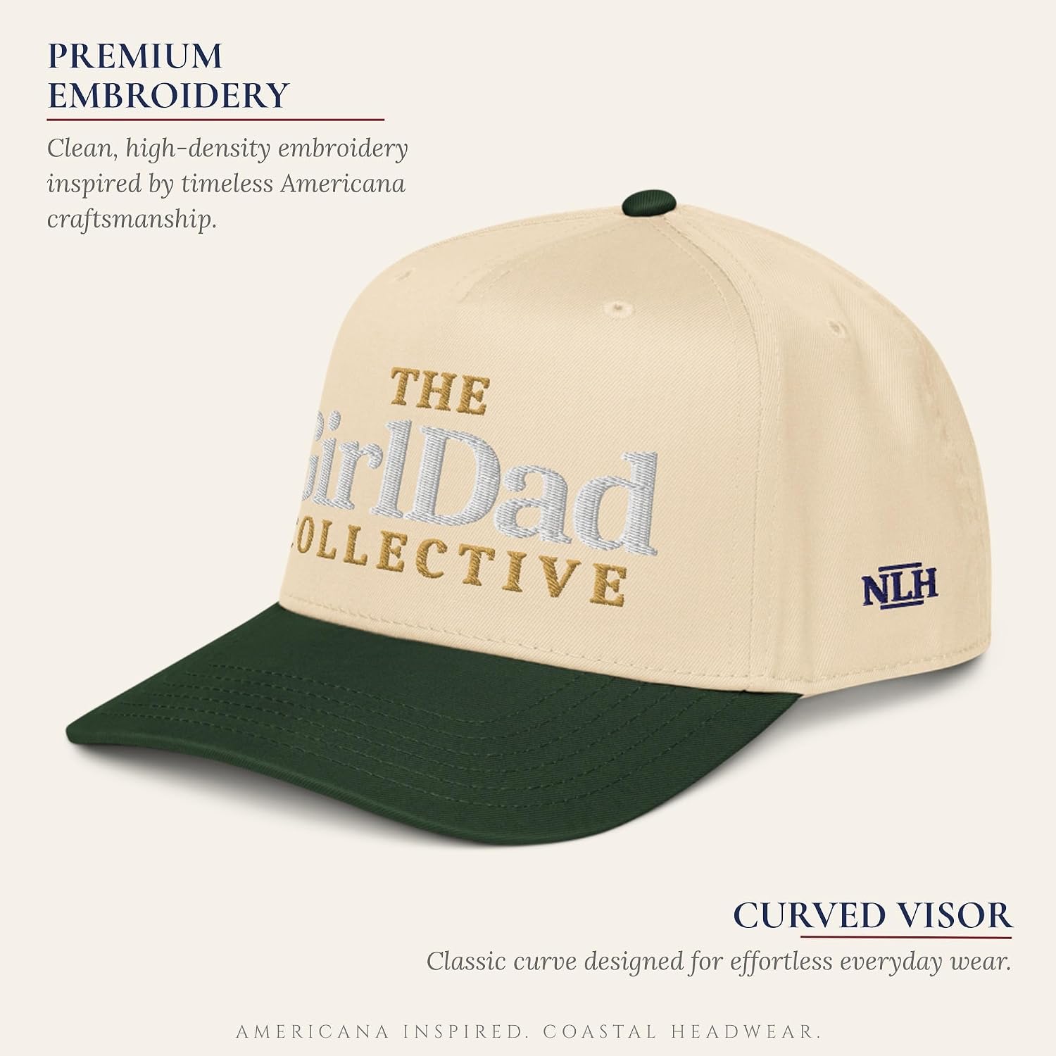 NL Heritage The Girl Dad Collective Embroidered 2 Tone Hat Mid Crown Curved Bill Adjustable Cap for Men and Women