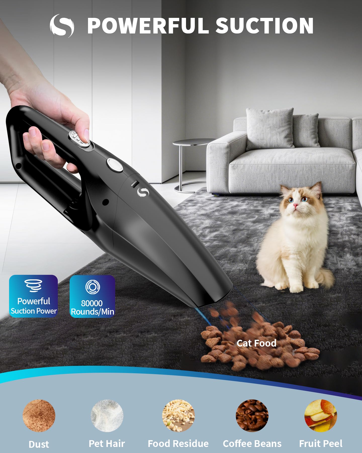 Aspirateur Voiture Puissant, Aspirateur à Main, Mini Aspirateur De Table avec Batterie Rechargeable, Aspirateurs sans Fil pour Homme Femme, pour Voiture, Poils d'animaux, Maison