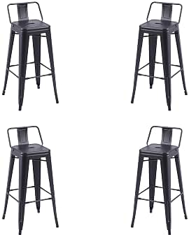 Tolix, Pack de 4 taburetes, Silla Alta de Cocina o Salón, Taburete Alto de Bar, Taburete Contract, Acabado en Negro Mate, Medidas: 30 cm (Ancho) x 33 cm (Fondo) x 93 cm (Alto)