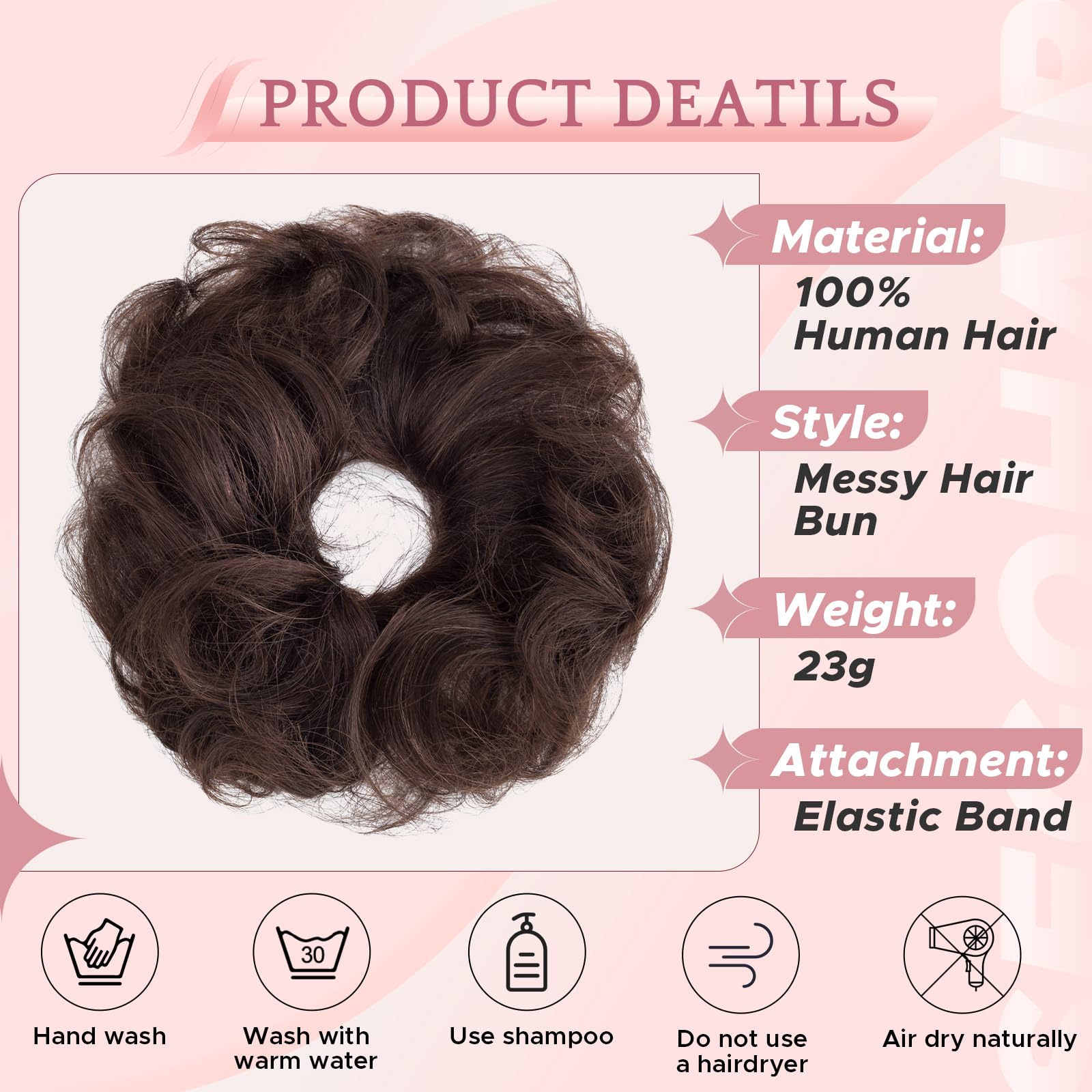 SEGO Pro Real Human Hair Messy Bun Scrunchie, Donut Bun Hair Piece for Women - Curly, 2# Dark Brown, Pack of 1 - Image 3