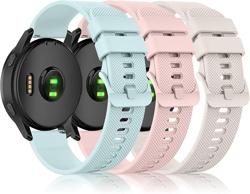 3 Pack Bands for Garmin Forerunner 55/165/245 Watch Band, Garmin Vivoactive 5/ Vivoactive 3 Band, 20mm Soft Silicone Replacement Straps for Women Men
