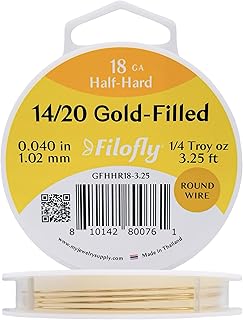 Filofly, 18 Gauge, 14/20 Yellow Gold-Filled Wire, Half Hard, Round, 1/4 Troy oz (3.25 FT)