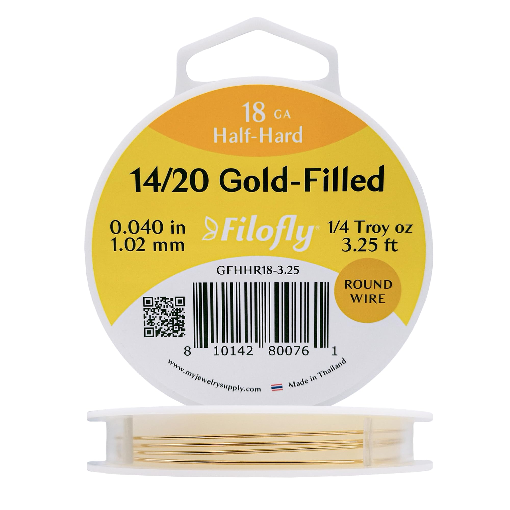 Filofly, 18 Gauge, 14/20 Yellow Gold-Filled Wire, Half Hard, Round, 1/4 Troy oz (3.25 FT)