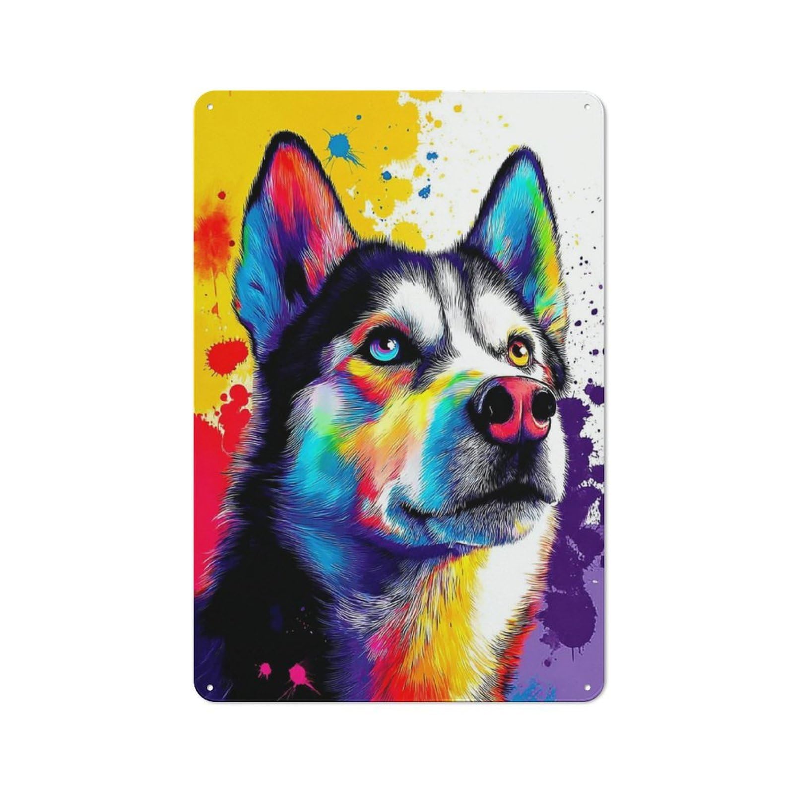 Junmoney Colorful Husky Portrait Simple Retro Metal Wall Plaque 30X20cm, Creative Space Decor For Office, Study, Studio Or Hallway