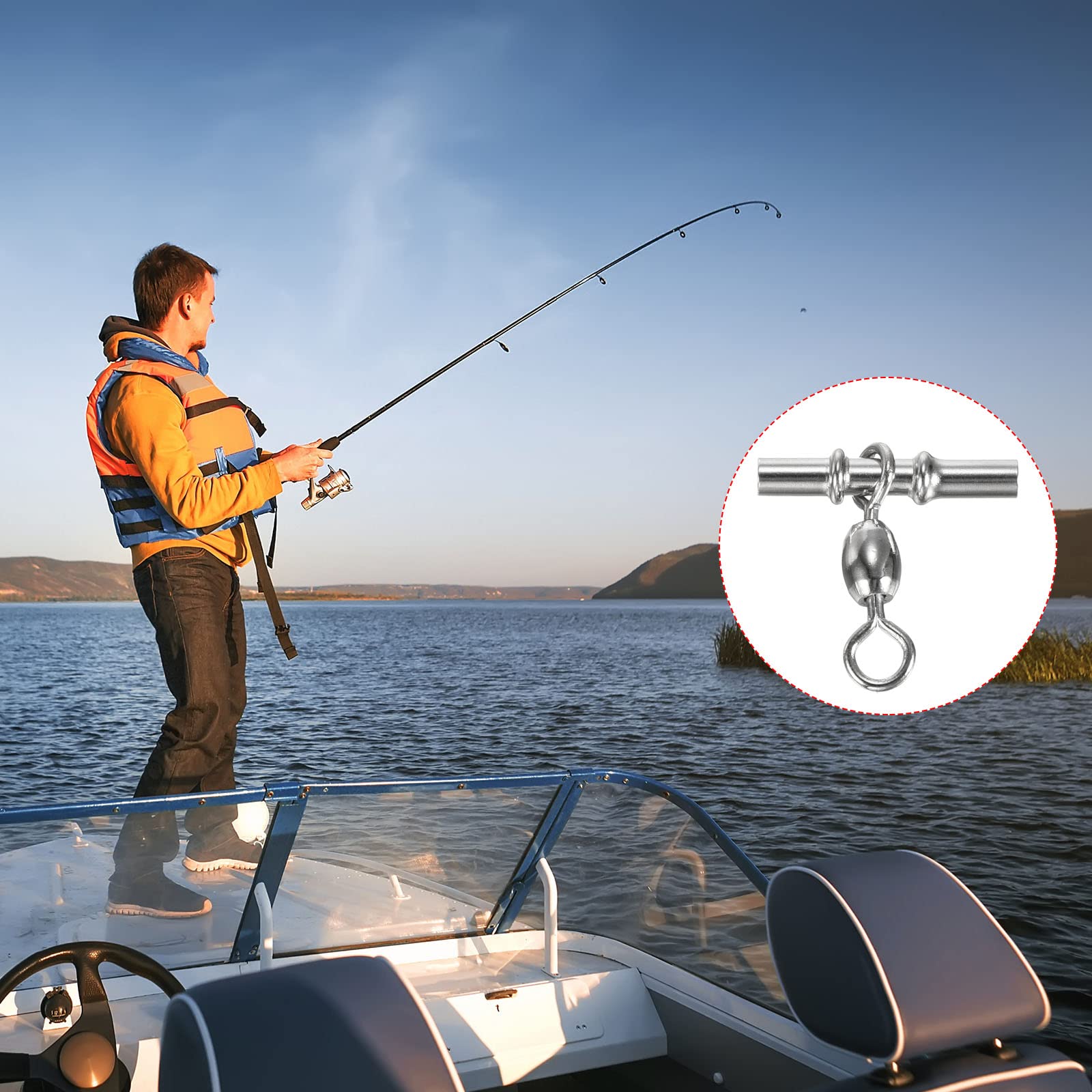 PATIKIL Manga Giratorio, 50uds 156lb Inoxidable Acero Cruzada Línea 3 Vías Pesca Terminal Aparejo, Plata