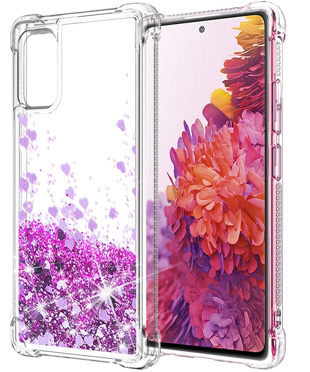 SunStory Phone Case for Galaxy S20 FE Case Glitter Clear (Not Fit Samsung S20), Galaxy S20 FE 5G Case with Anti-Fall Angle and Moving Shiny Quicksand Cover for Samsung S20 FE 5G (Purple)