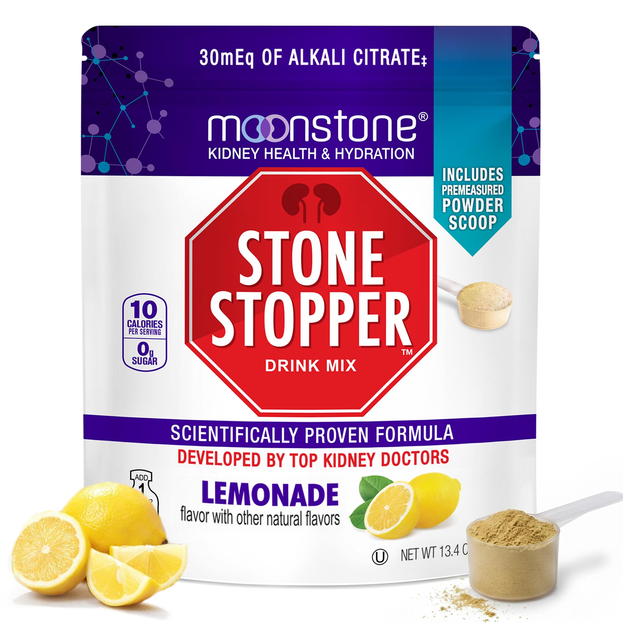 Stone Stopper Drink Mix, Lemonade, Kidney Stone Prevention, Calcium Oxalate Protector, Alkali Citrate Support, Developed by Urologists to Improve Hydration and Support Kidney Health, 30 Day Supply 30 Day Supply (Bulk) Lemonade