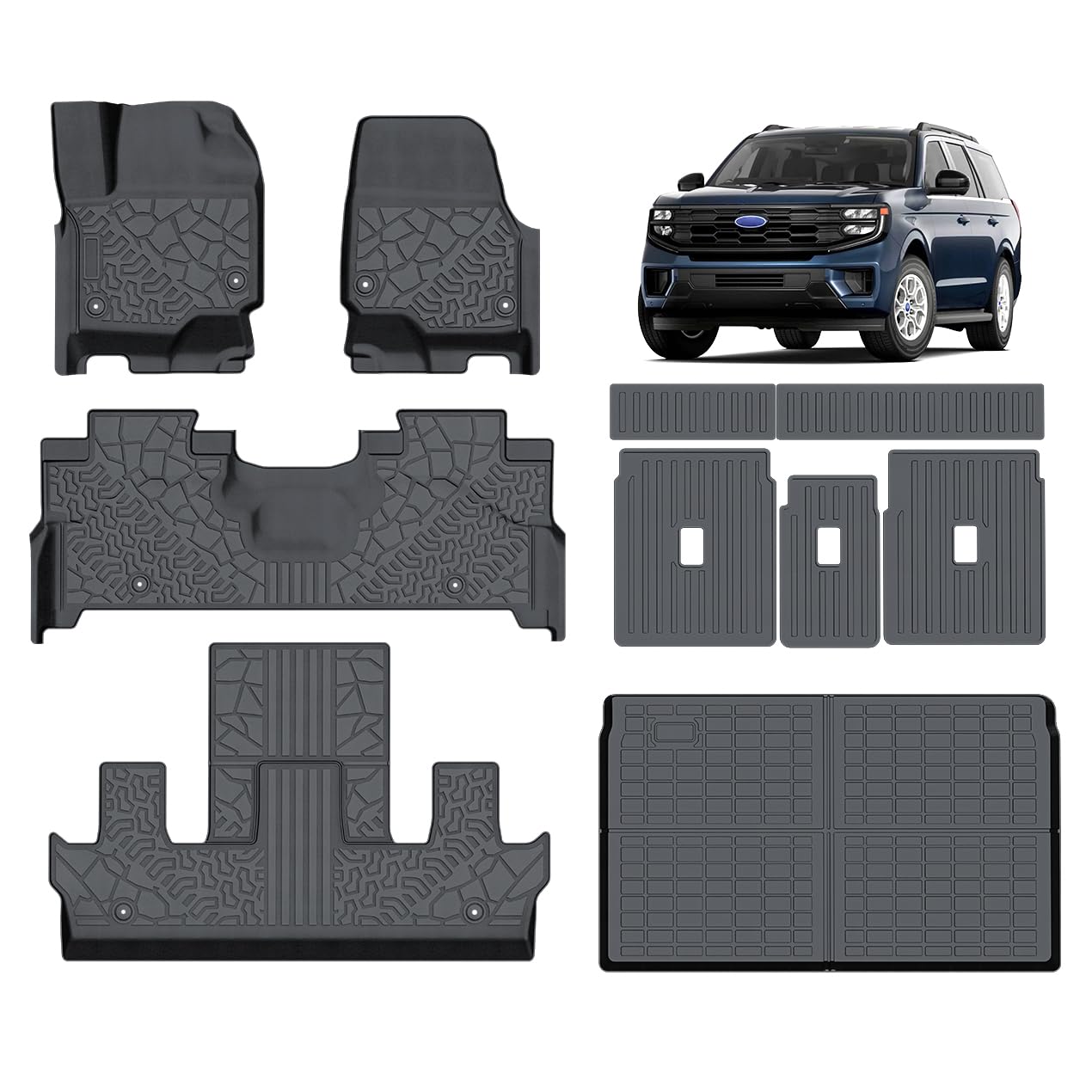 Car Floor Mats with Cargo Liner and Backrest Mat for 2025 Ford Expedition 7 Seats Only for MAX