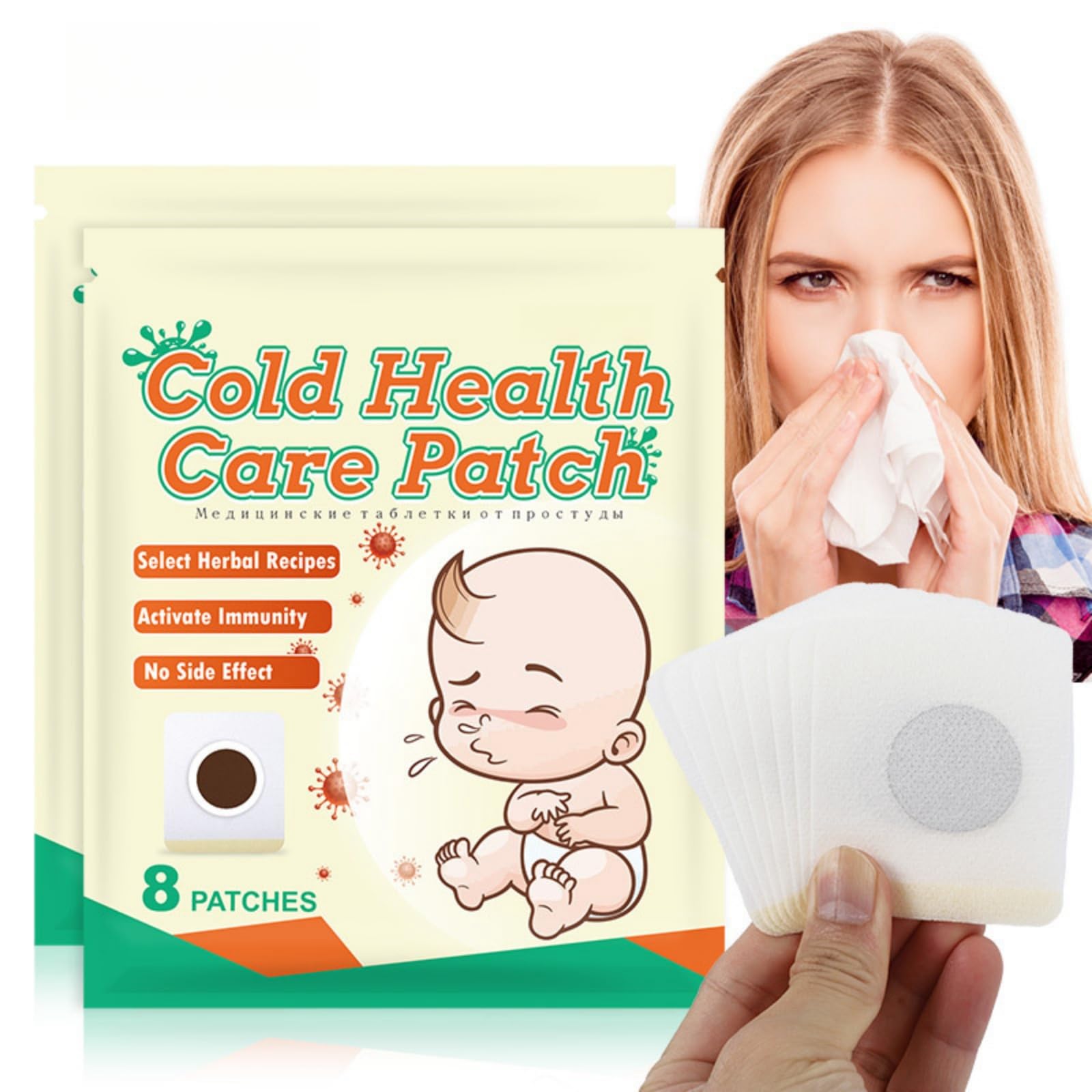 HONPOLOCold Health Care Patch - 8 Patches, Relief for Cough, Nasal Congestion, Runny Nose, and Sore Throat Due to Cold, Natural Ingredients, Fast-Acting and Long-Lasting, Gentle on Skin, Non-Drowsy