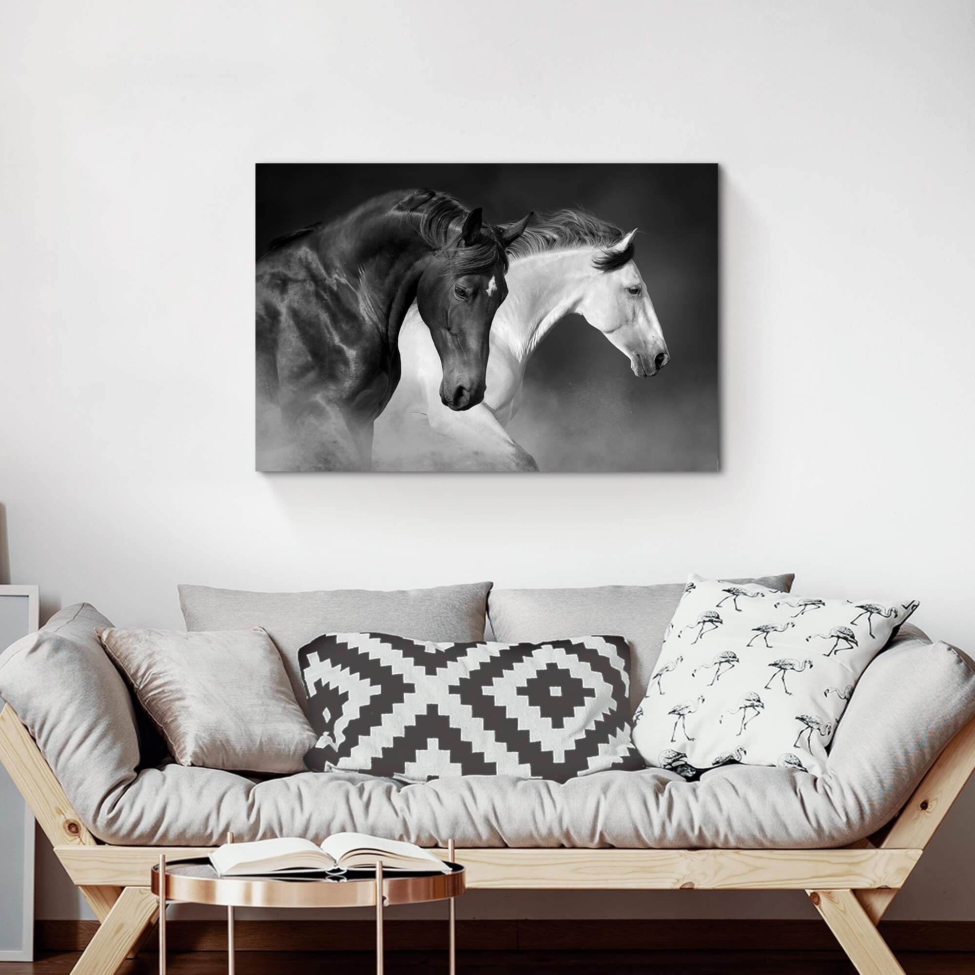Amazon.com: WALLSUP DECOR Black White Horses Wall Art - Running  display picture 1