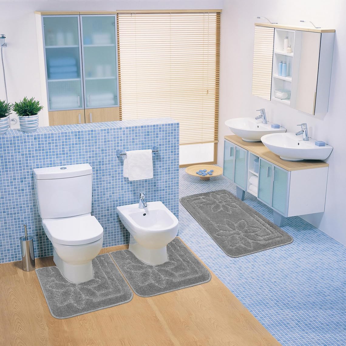 emmevi Tappeto Bagno Morbido Antiscivolo Assorbente Moderno Scendiletto Camera MOD.Moorea 6 50x110 Grigio