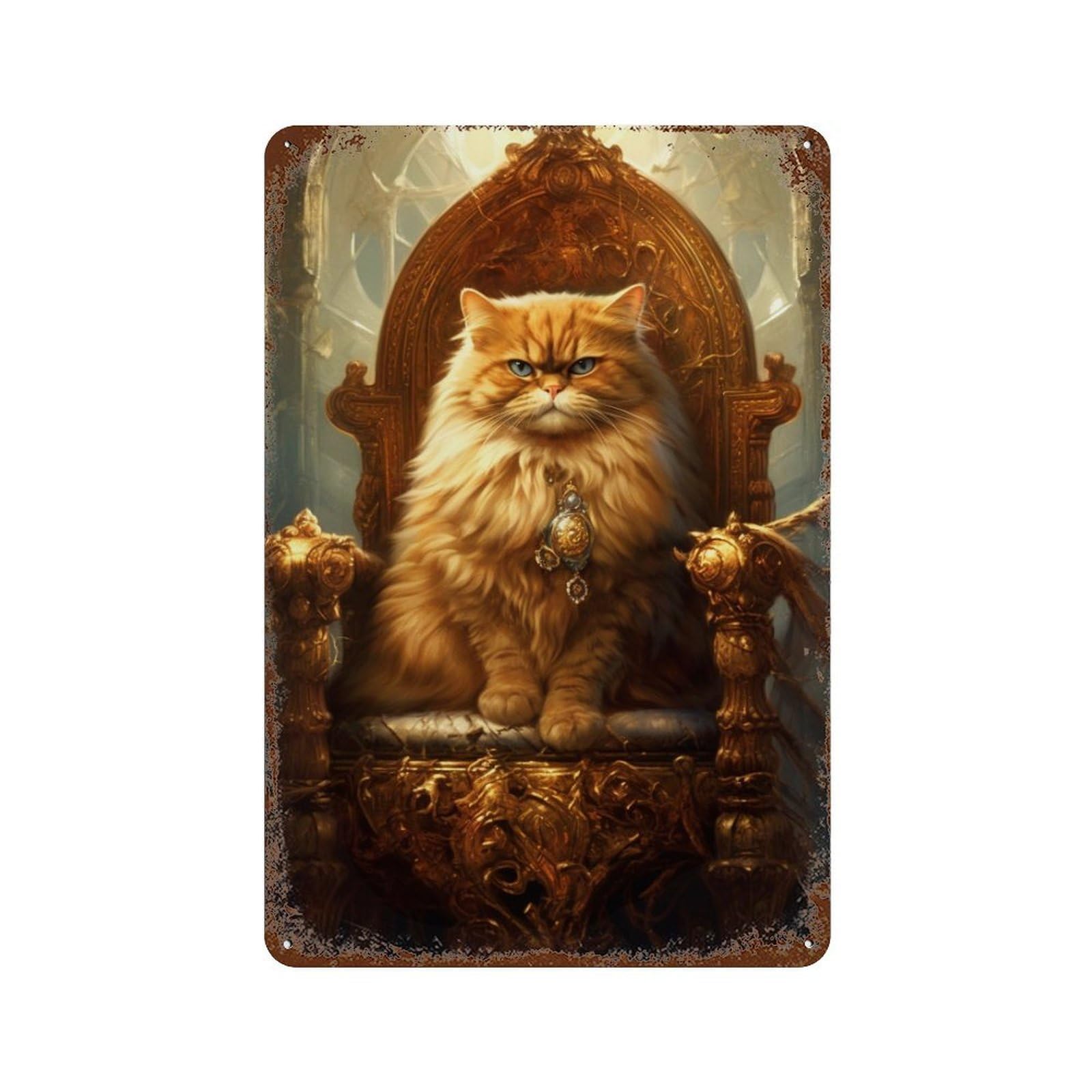 Royal Persian Cat Throne-2 Decorative Tin Sign 11.8"x7.9", Vintage Wall Decor for Garage, Pub Or Kitchen