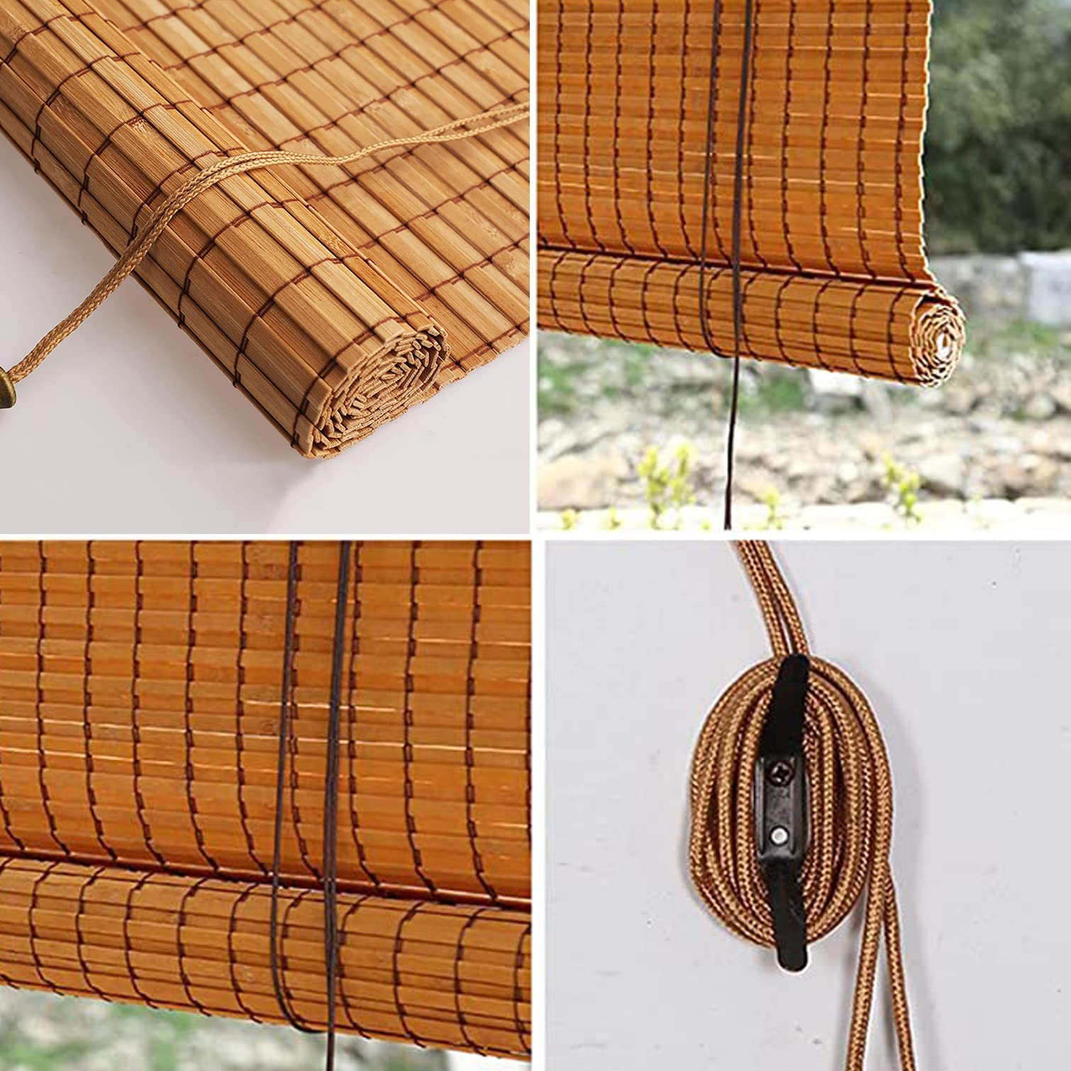 Stores enrouleurs en Bambou Pare-Soleil, Stores extérieurs en Bambou, Stores enrouleurs Romains en Bois Naturel filtrant la lumière, Rideau Enroulable, Stores Romains, pour intérieur et exté