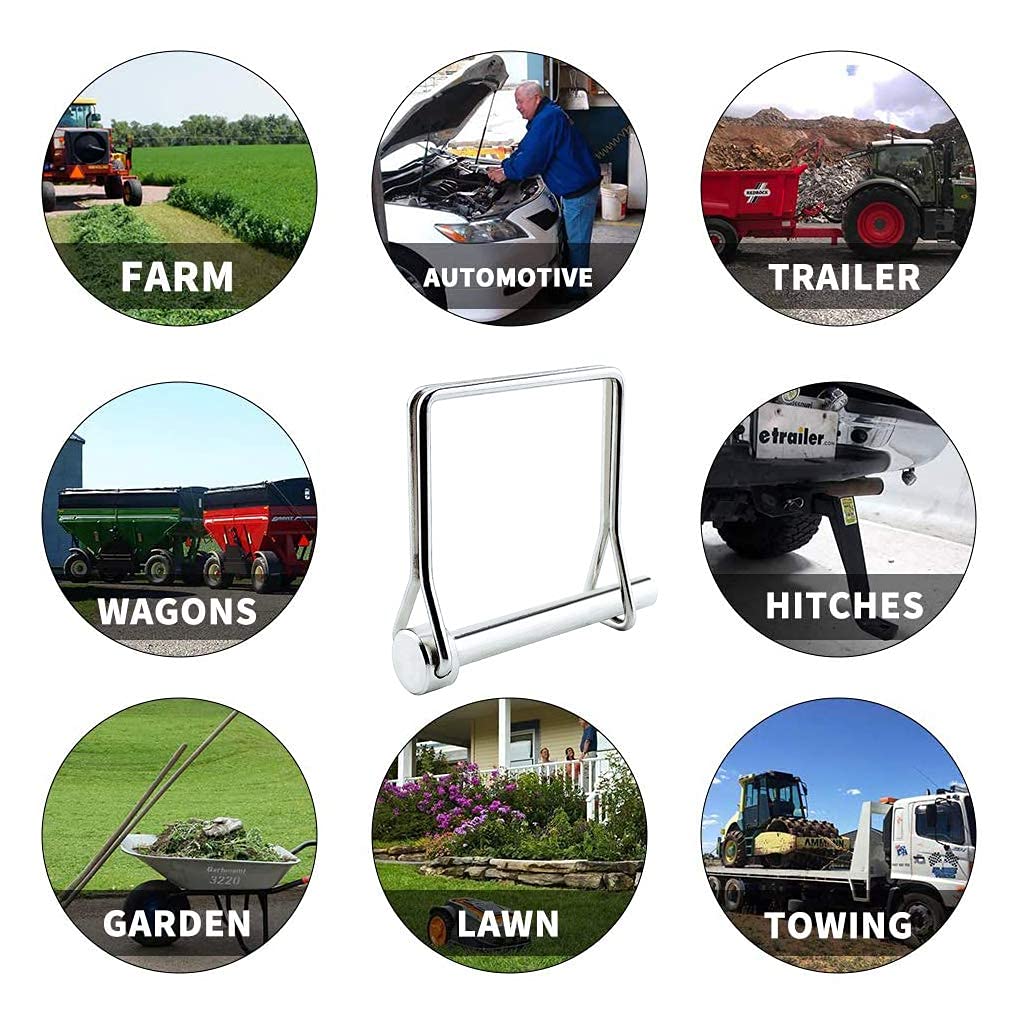(Silver) 10 Pieces Square Pto Pin 3/8 Inch (9.21MM) Heavy Duty Trailer Coupler Pin, Wire Lock Pin, Quick Release Pin for Farm Trailers Wagons Lawn Garden Safety Pin