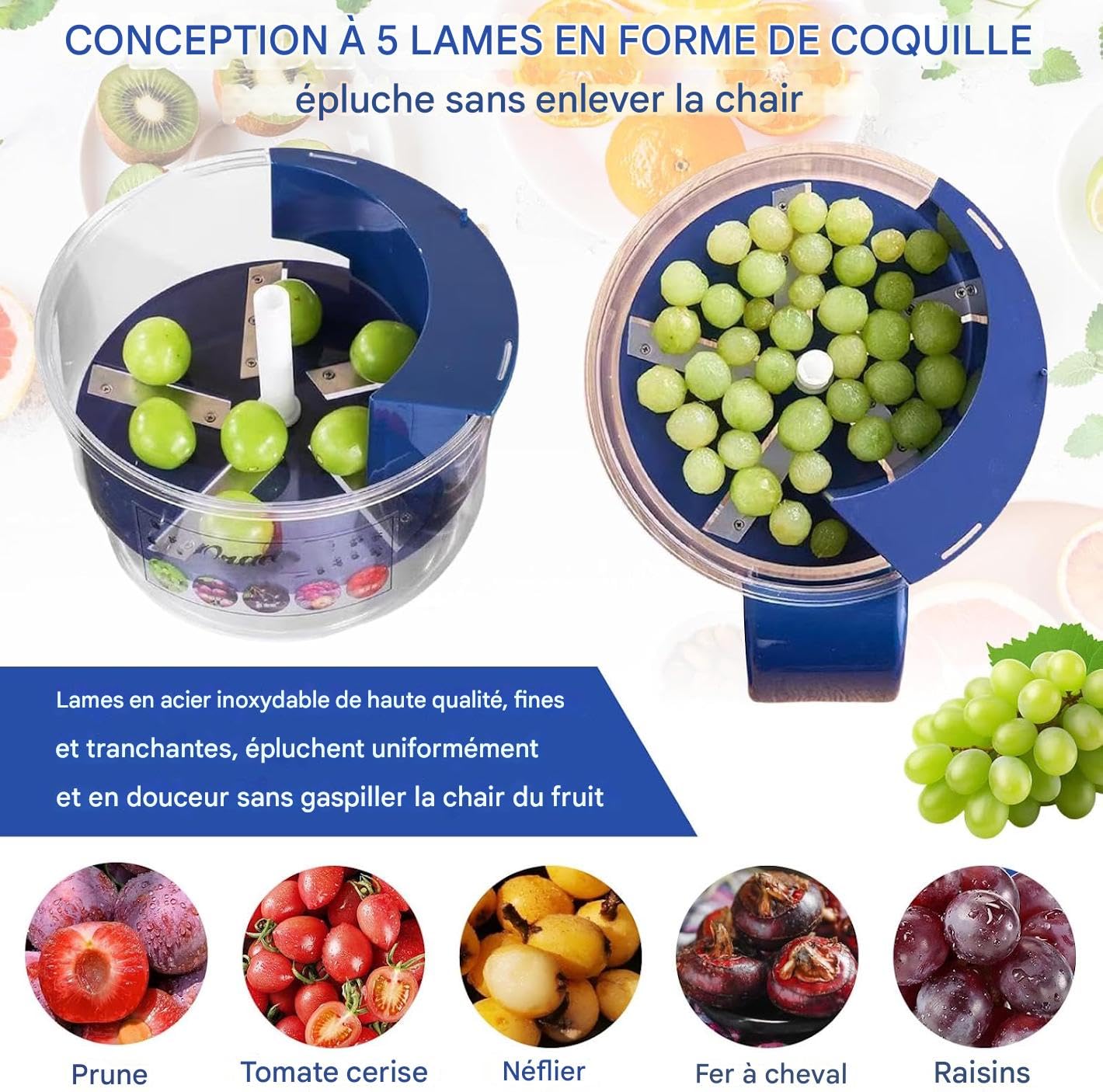 Eplucheur Electrique, Eplucheur Pomme De Terre Electrique, Automatique Sans Fil, Rechargeable USB, Rapide Et Facile À Nettoyer Pour Cuisine, Pour Pommes De Terre, Raisin, Ail, Tomates (bleu)