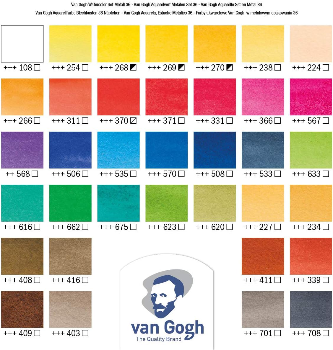 Van Gogh Watercolor Paint Set, Metal Tin, 36-Half Pan