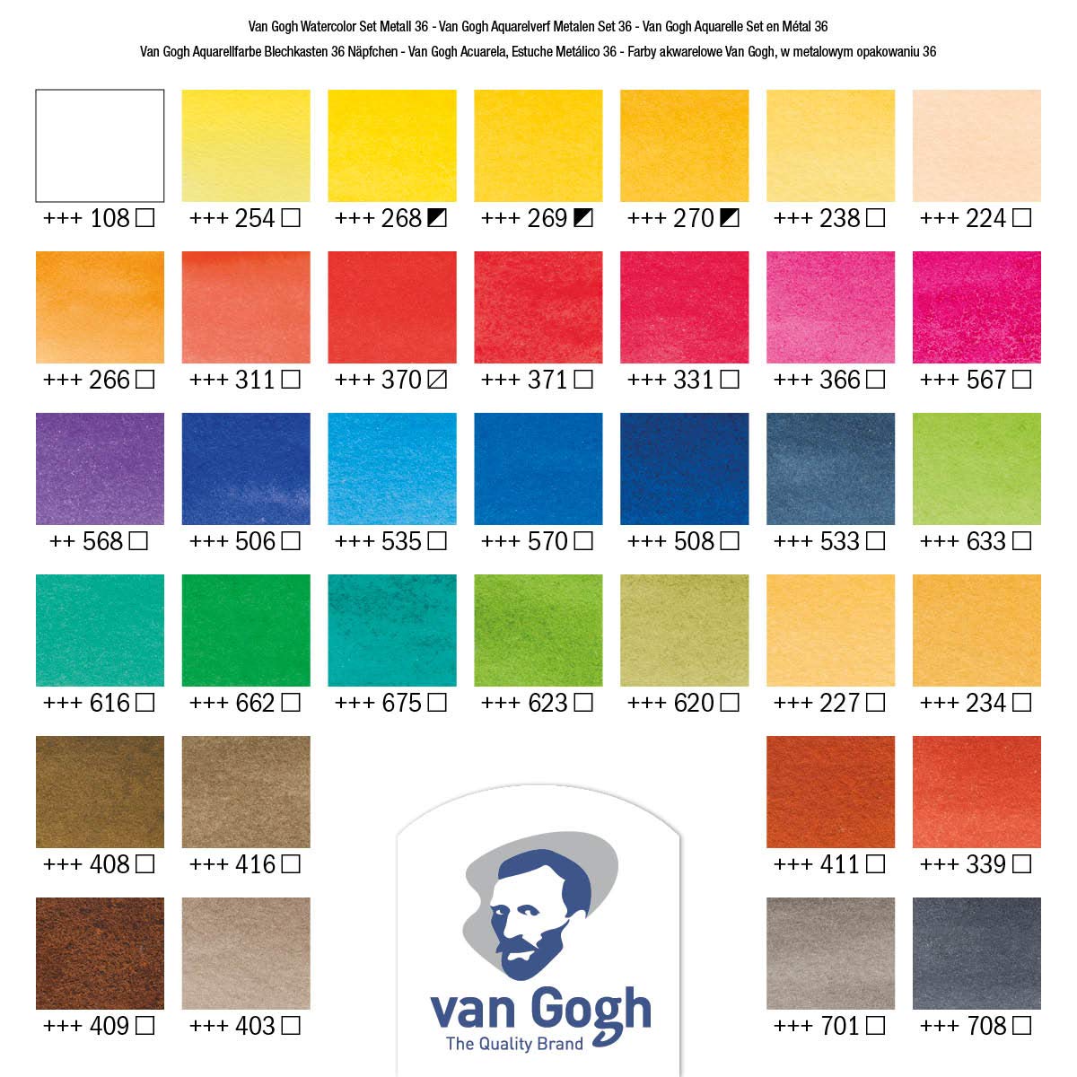 Set di colori ad acquerello Van Gogh, scatola di metallo, 36 mezzi godet