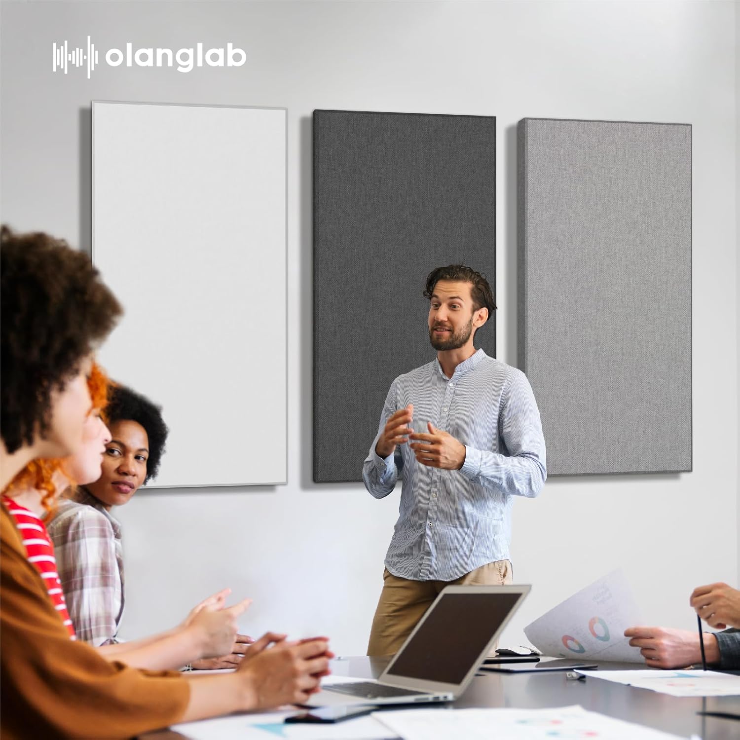 Olanglab Sound Acoustic Panels 2 Pack, 24''x48'' Fiberglass Acoustic Wall Panels 2'' Thick, Large Sound Proof Panels for Walls (White)