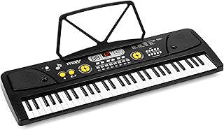 MAX KD61 Elektronische Tastatur für Kinder, 61 Tasten, mit Akku, Mikrofon, LED-Display, Aufnahme, Rhythmen, Akkorde und Lernfunktionen für Anfänger ab 5 Jahren – Schwarz